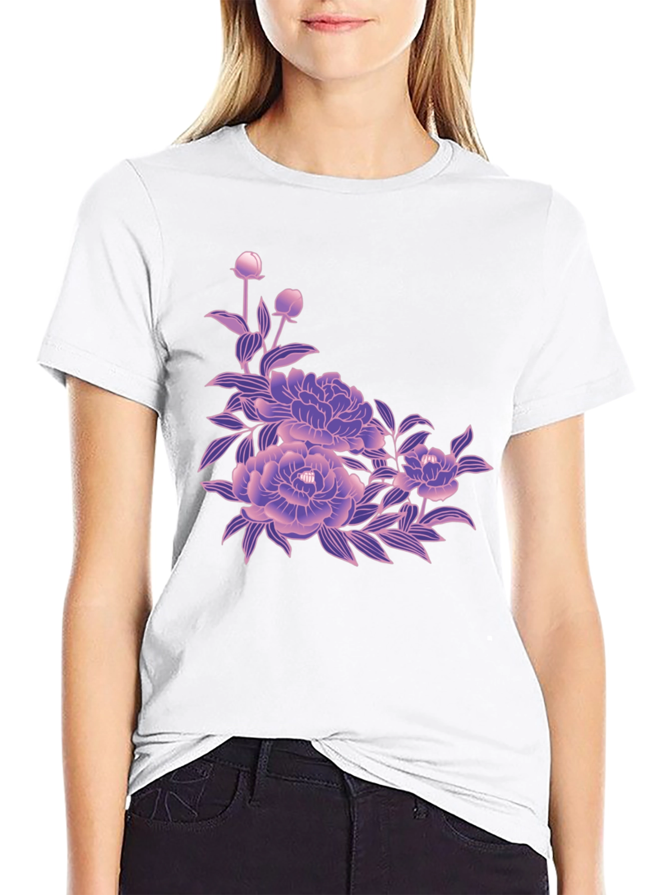 Black Tee with Floral Blossom Design