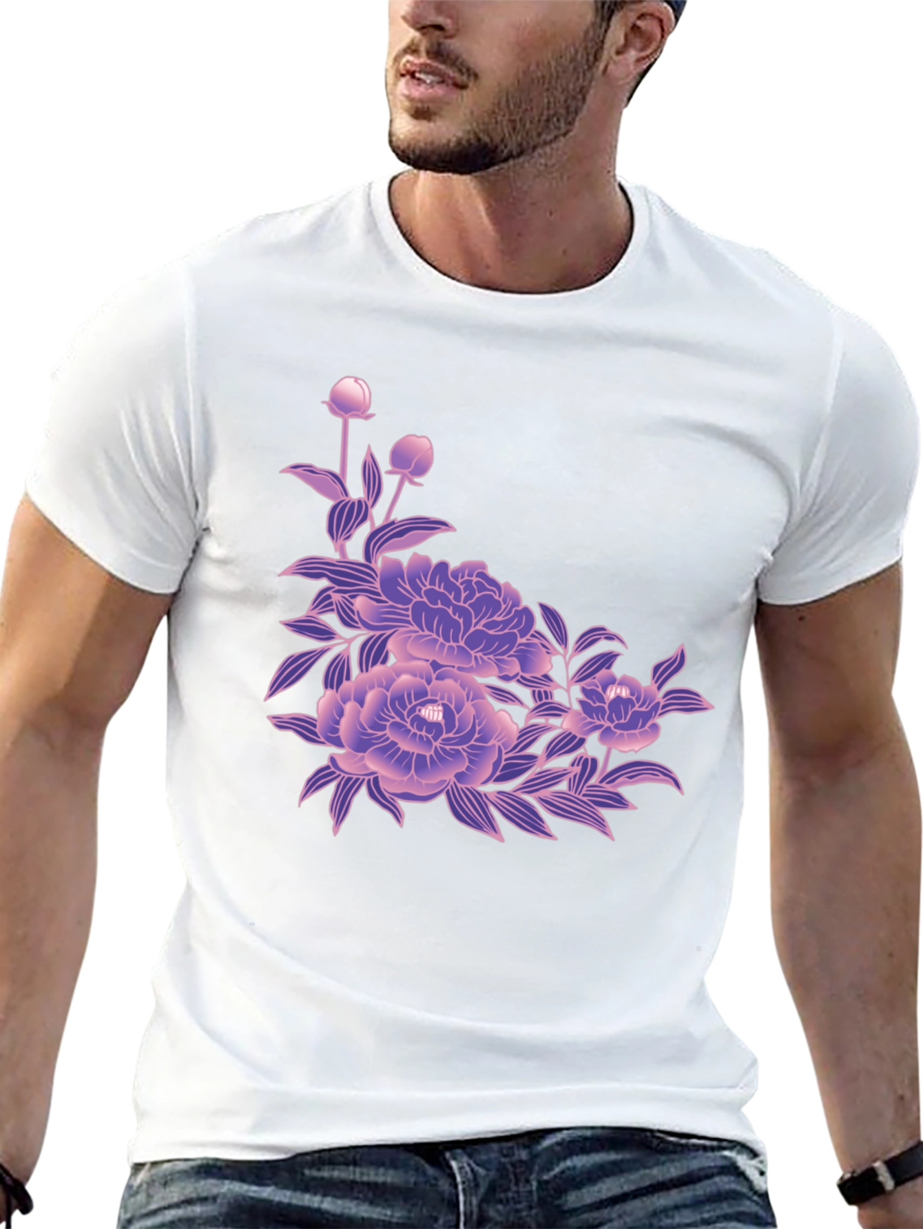 Black Tee with Floral Blossom Design