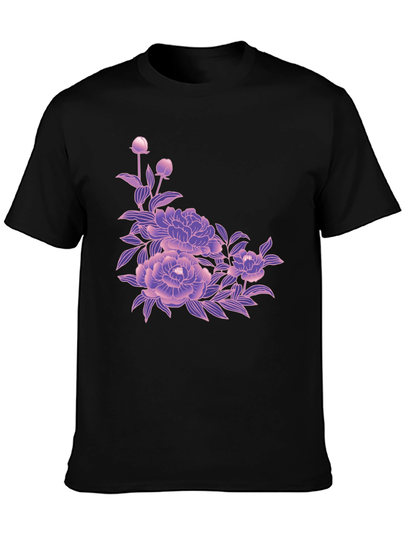 Black Tee with Floral Blossom Design