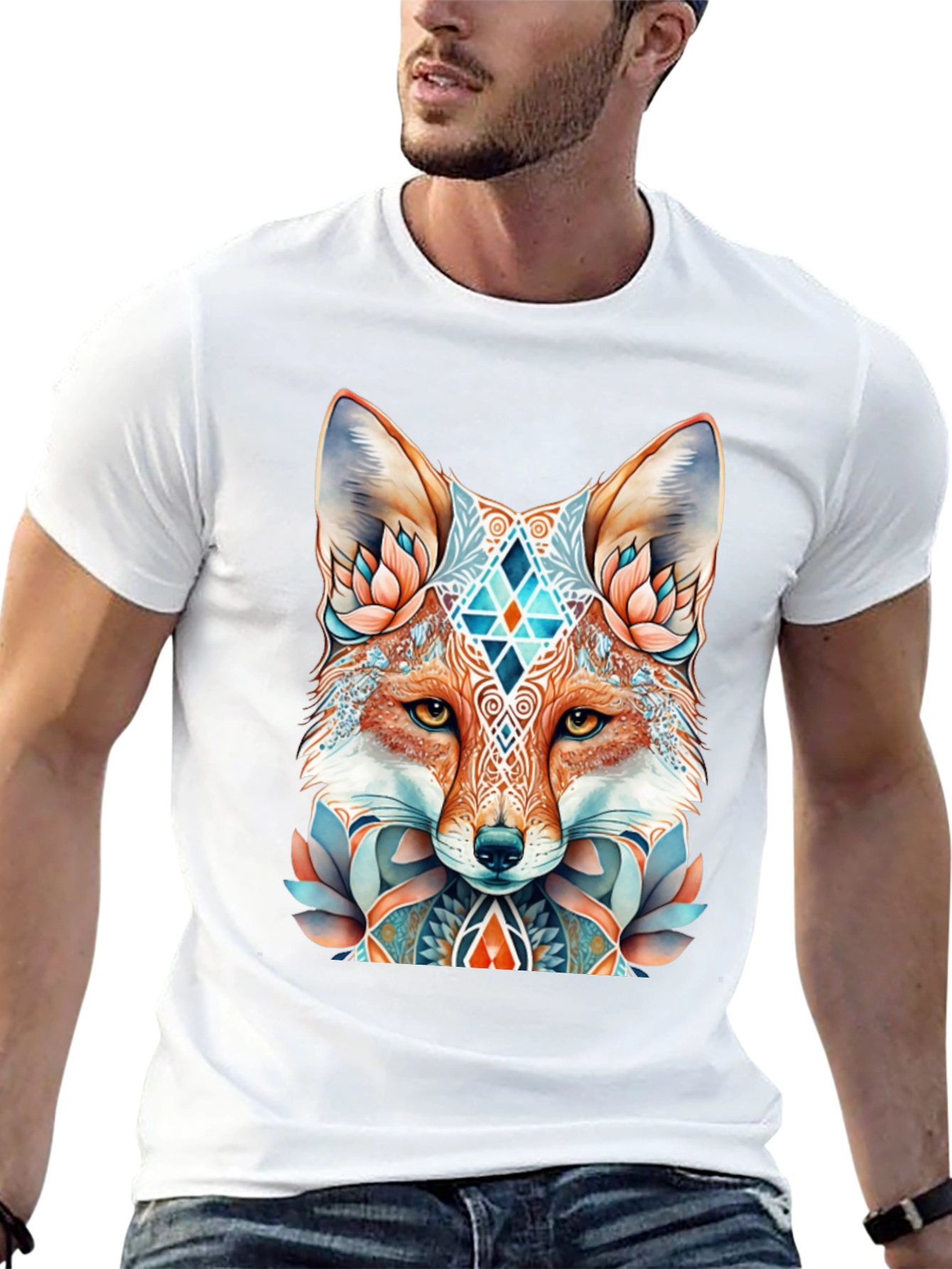 Geometric Fox Graphic Tee - Black