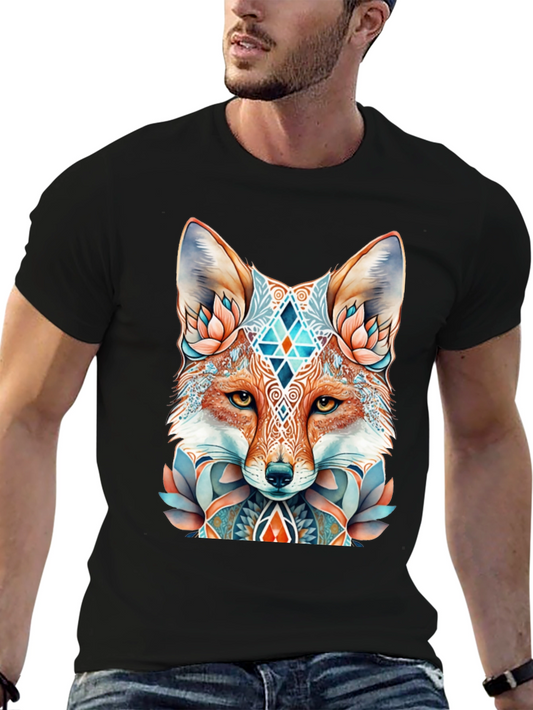 Geometric Fox Graphic Tee - Black