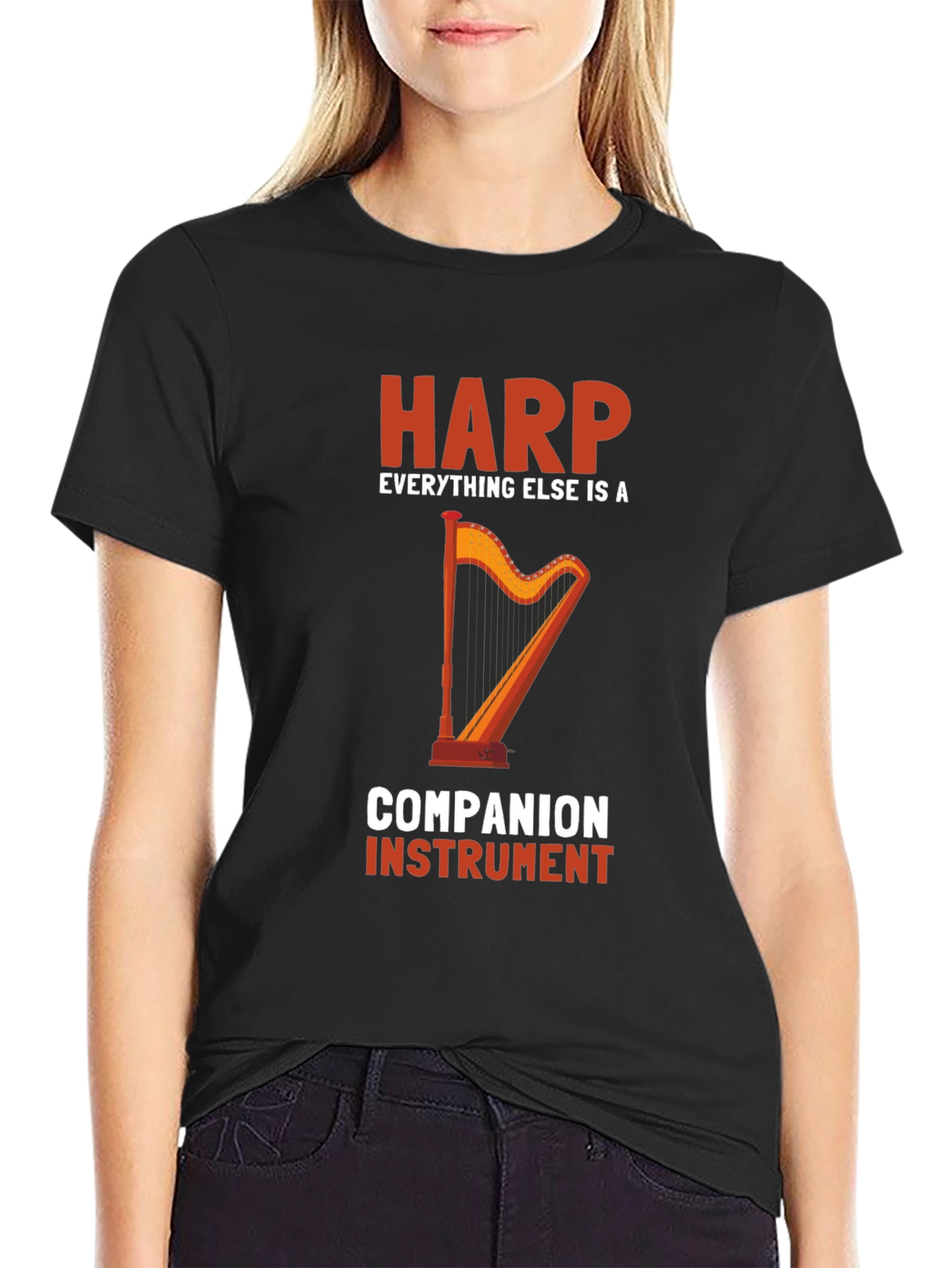 Harp Companion Instrument Black Graphic Tee