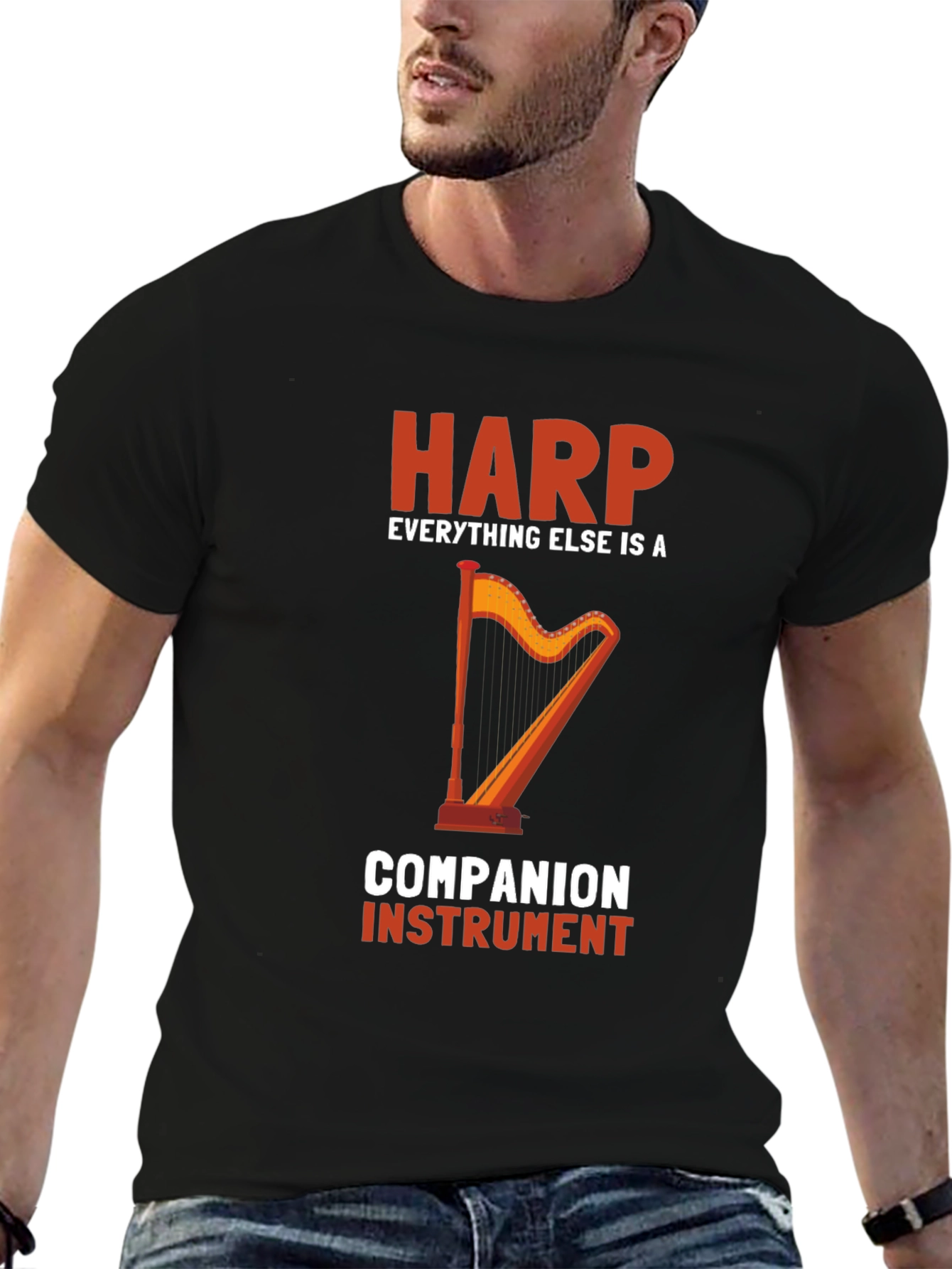 Harp Companion Instrument Black Graphic Tee