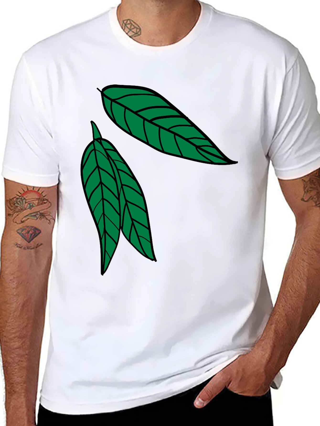 Leaf Design Black Cotton T-Shirt