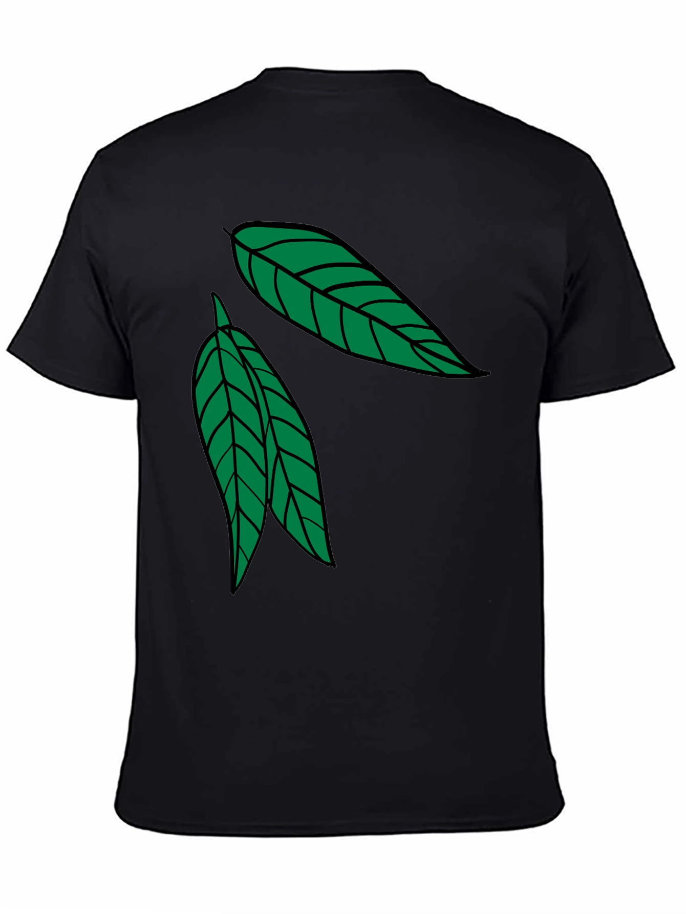 Leaf Design Black Cotton T-Shirt