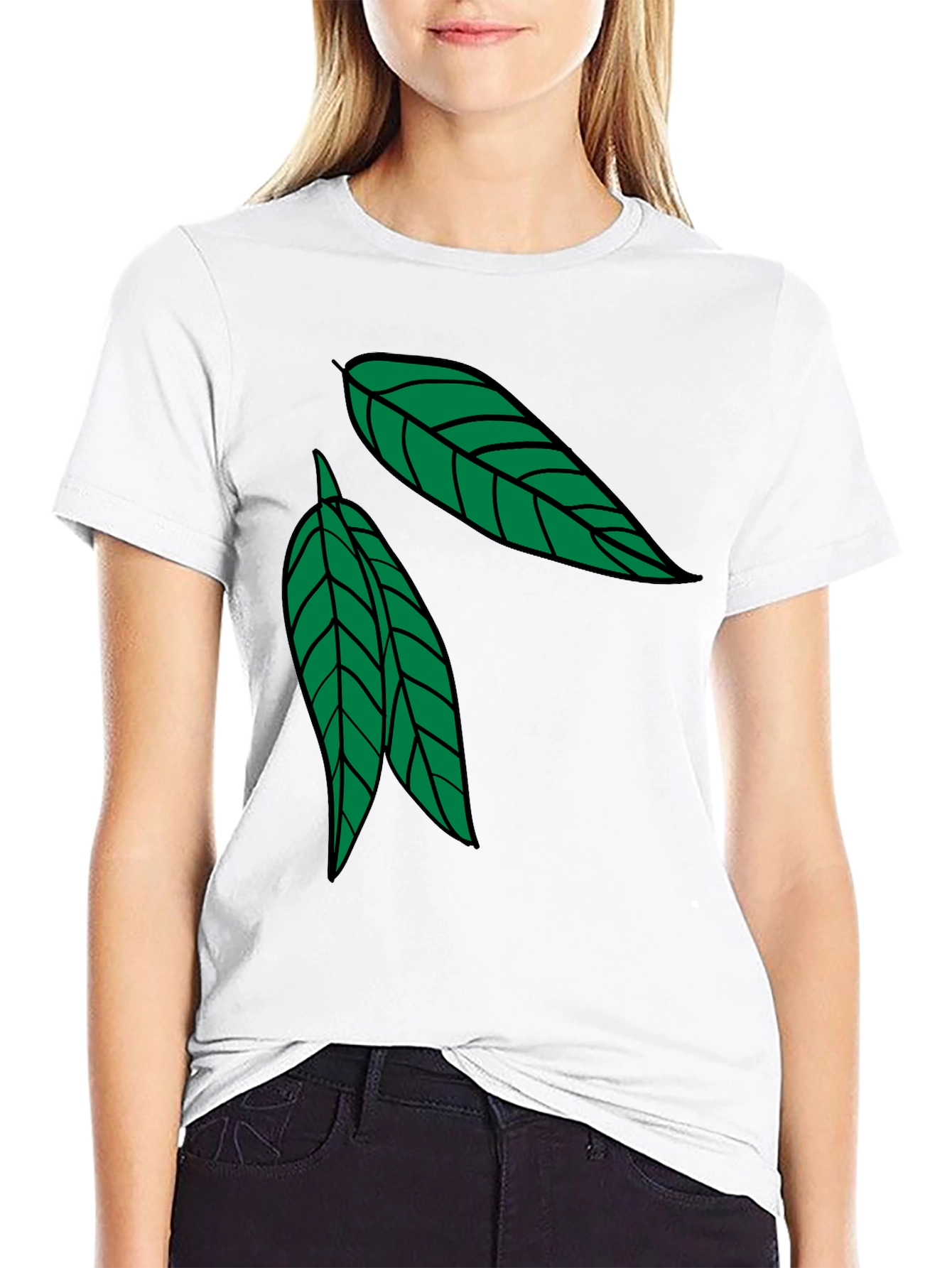Leaf Design Black Cotton T-Shirt