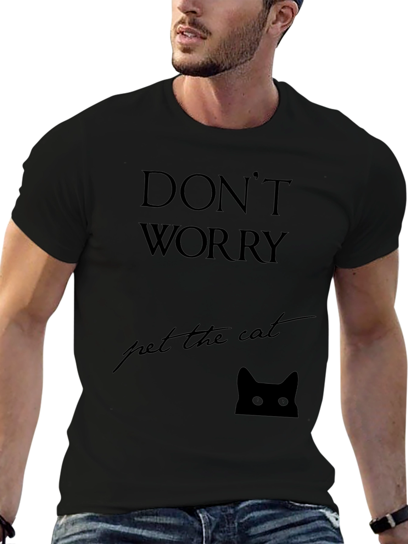 Dont Worry Pet the Cat Black T-Shirt