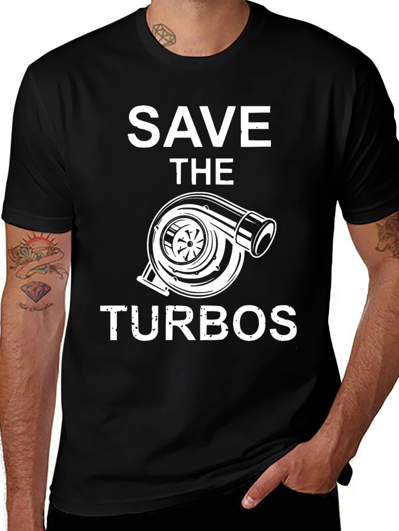 Save the Turbos Graphic Tee - Black Cotton T-Shirt