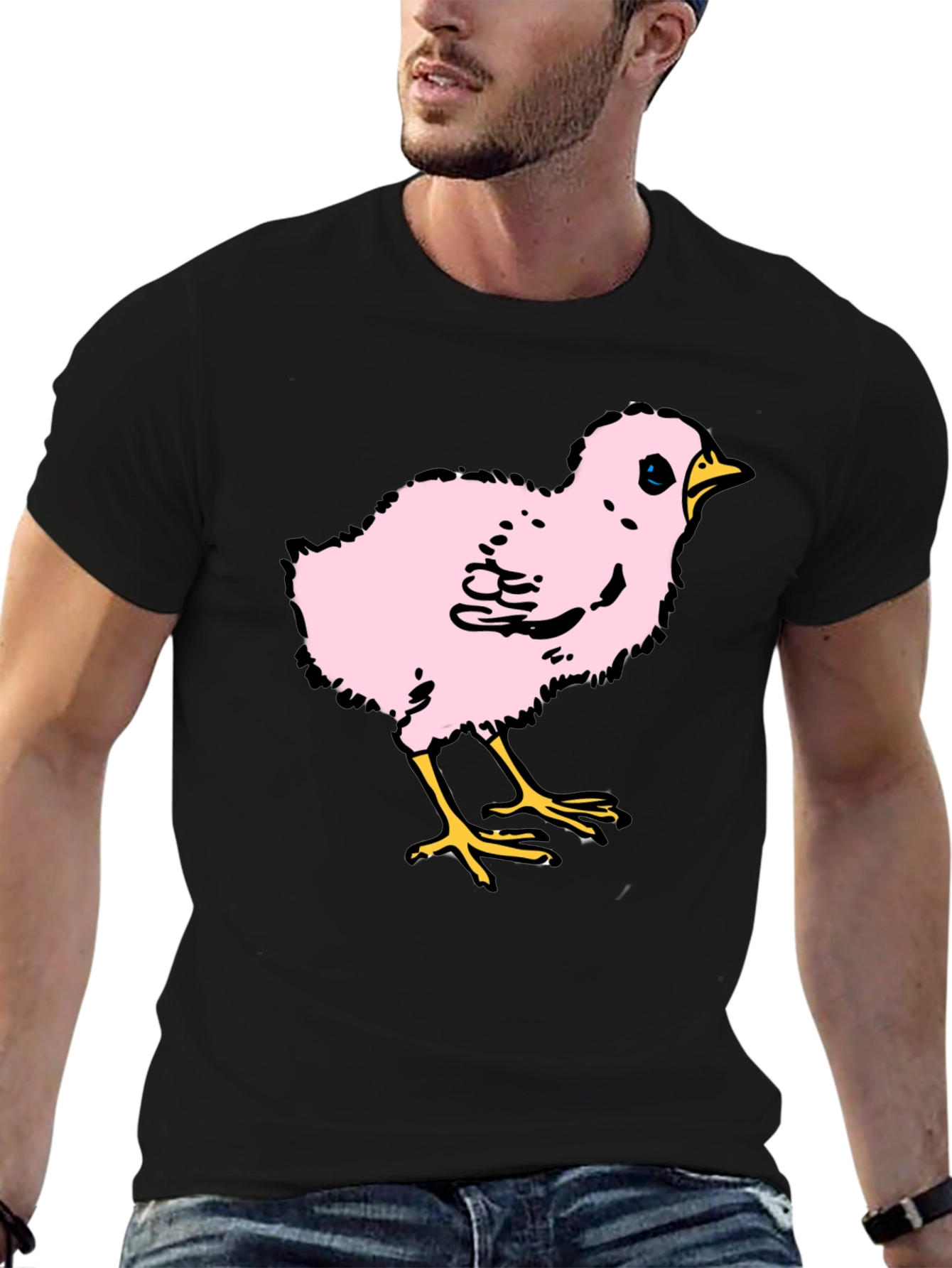 Cute Pink Chick Graphic T-Shirt - Casual Black Tee