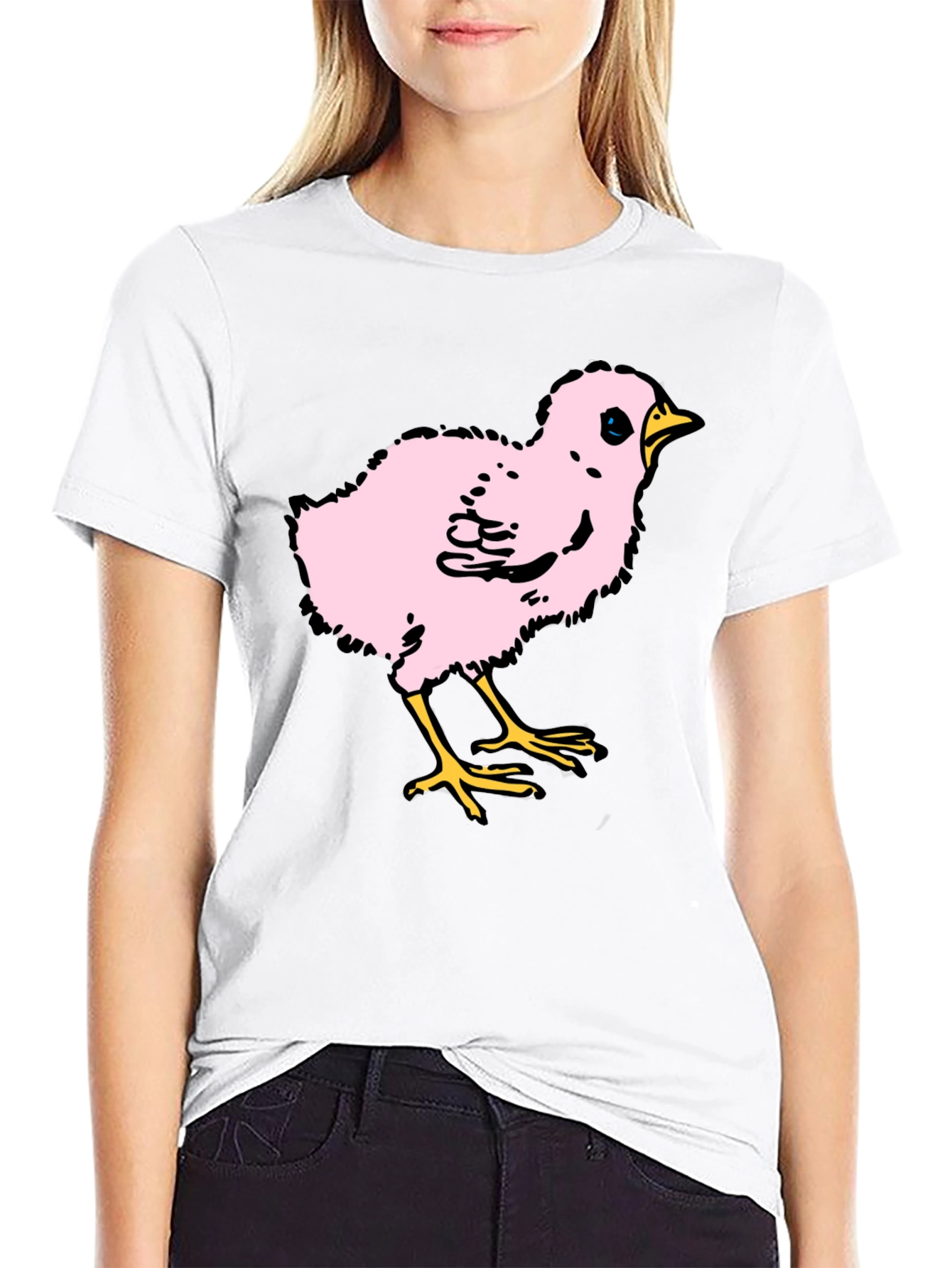 Cute Pink Chick Graphic T-Shirt - Casual Black Tee
