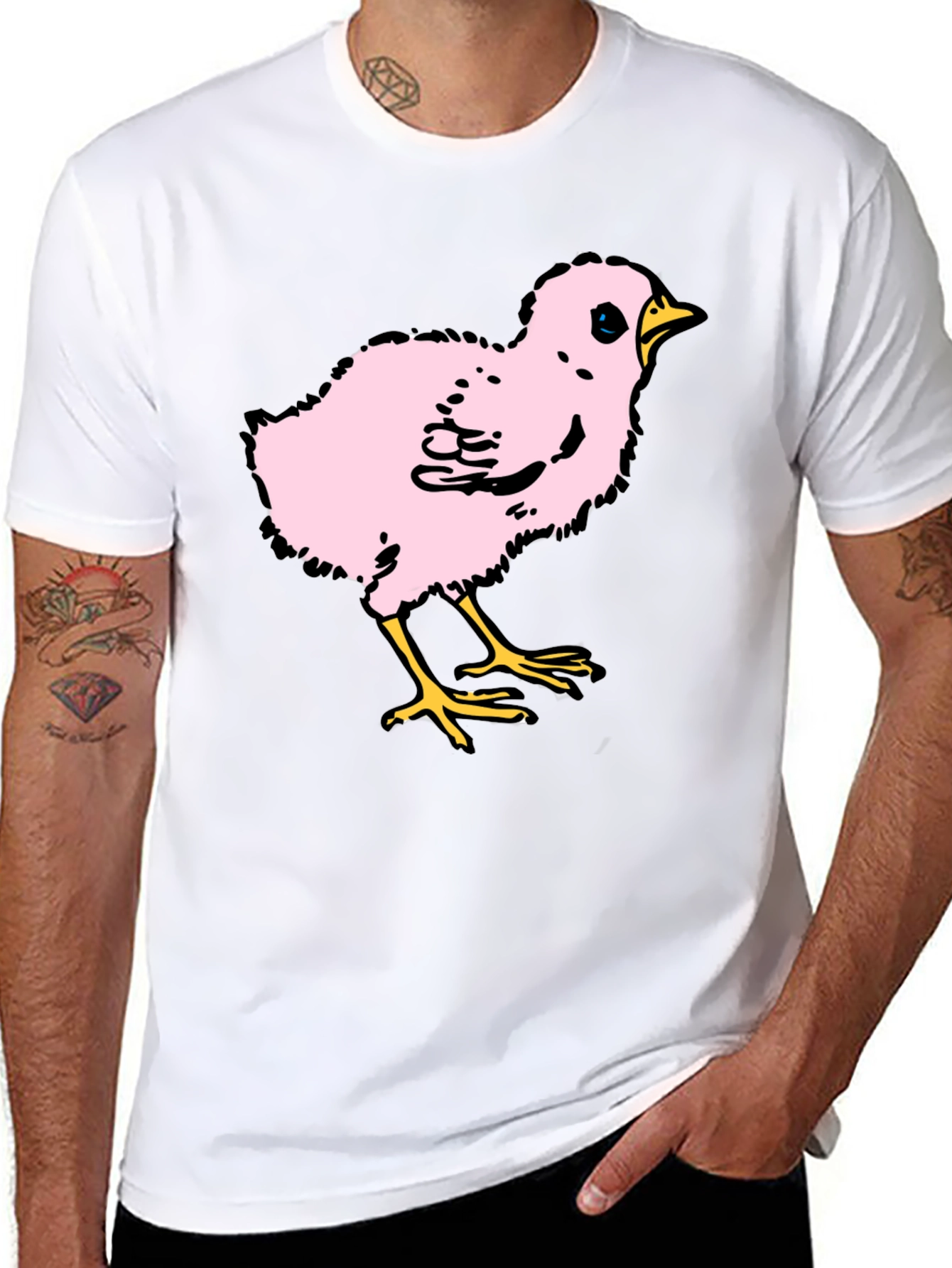 Cute Pink Chick Graphic T-Shirt - Casual Black Tee