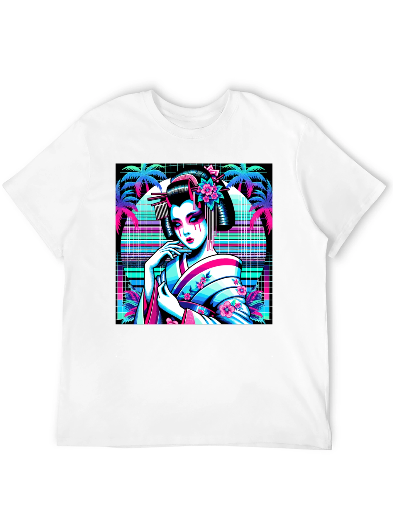 Vaporwave Geisha T-Shirt - Synthwave Style Tee