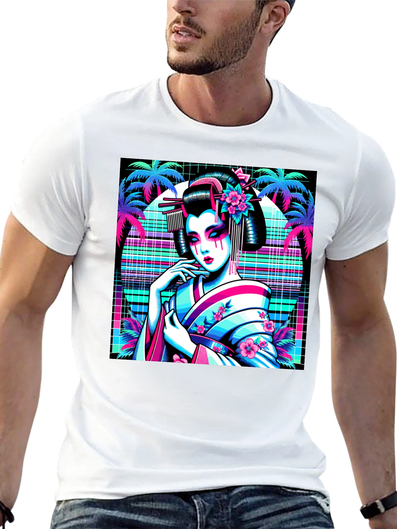 Vaporwave Geisha T-Shirt - Synthwave Style Tee