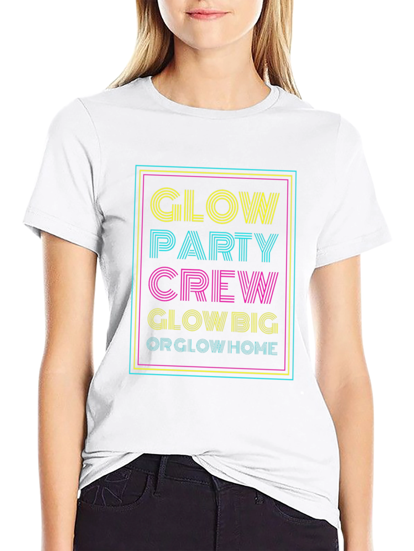 Glow Party Crew Graphic Tee - Neon Design
