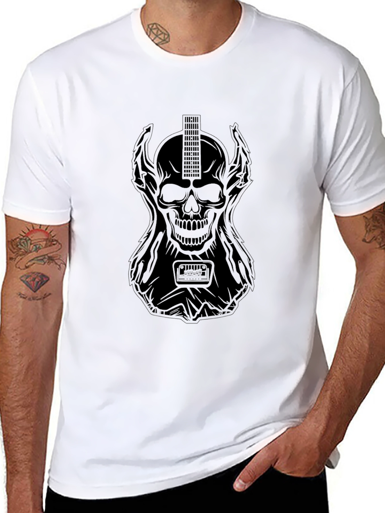 Skull Guitar Graphic T-Shirt - Black