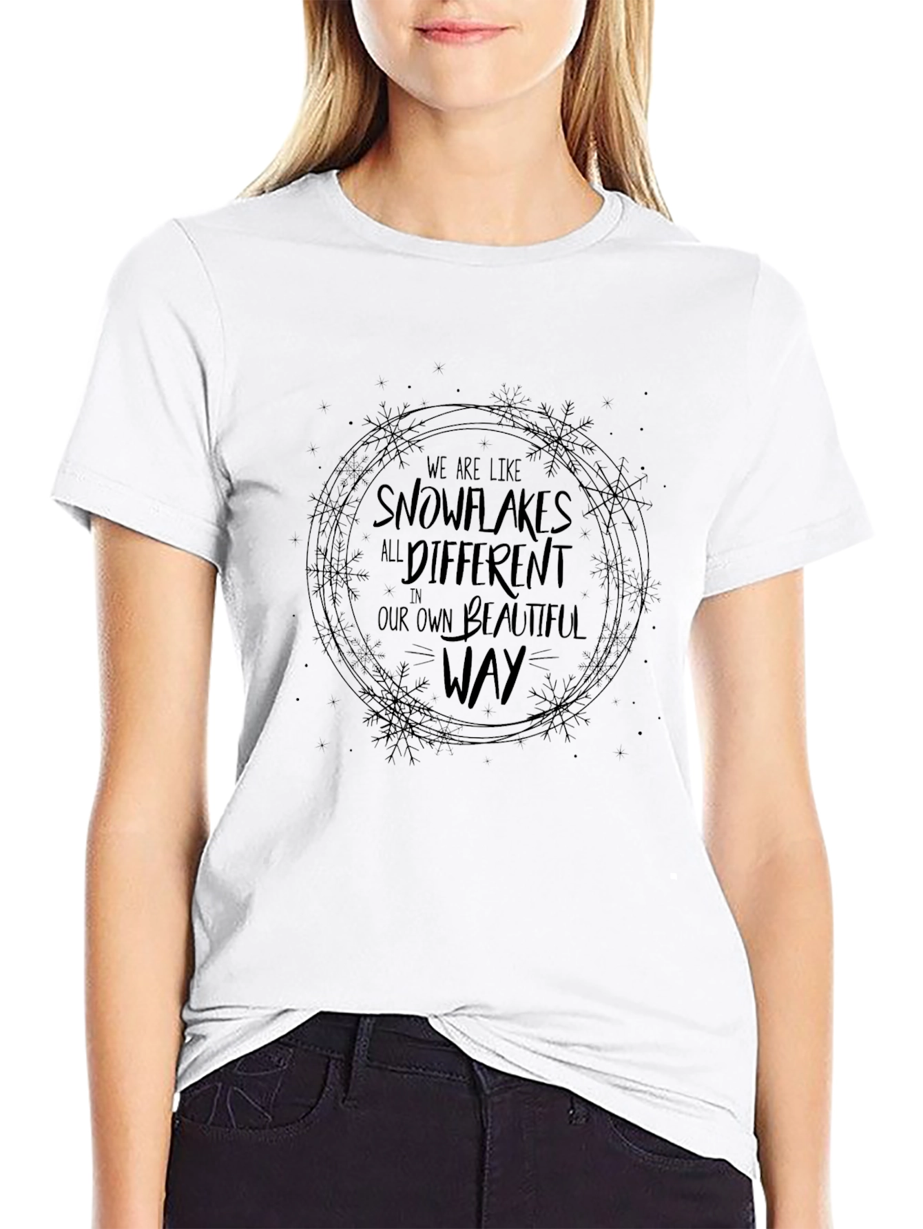 Snowflake Graphic Crew Neck Tee - Beautiful Way