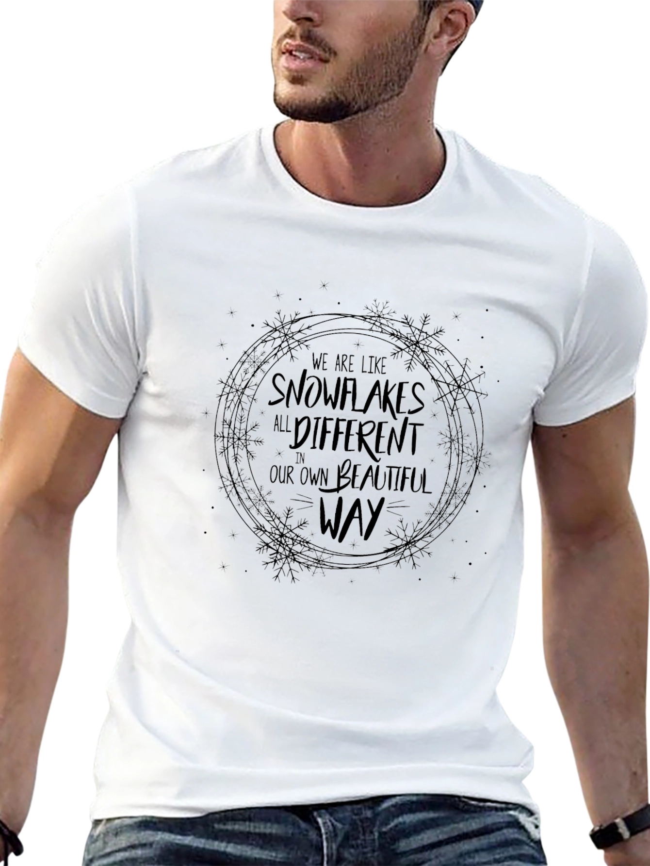 Snowflake Graphic Crew Neck Tee - Beautiful Way
