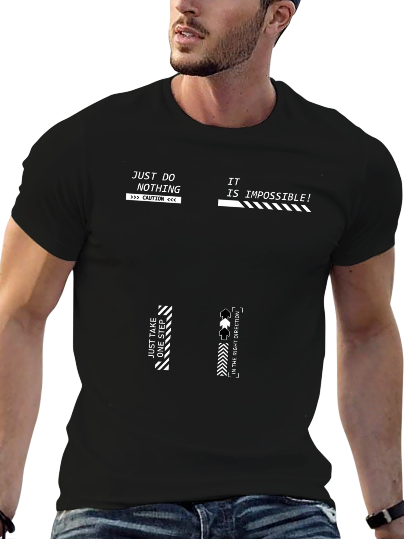 Black Graphic Print T-Shirt - Just Do Nothing