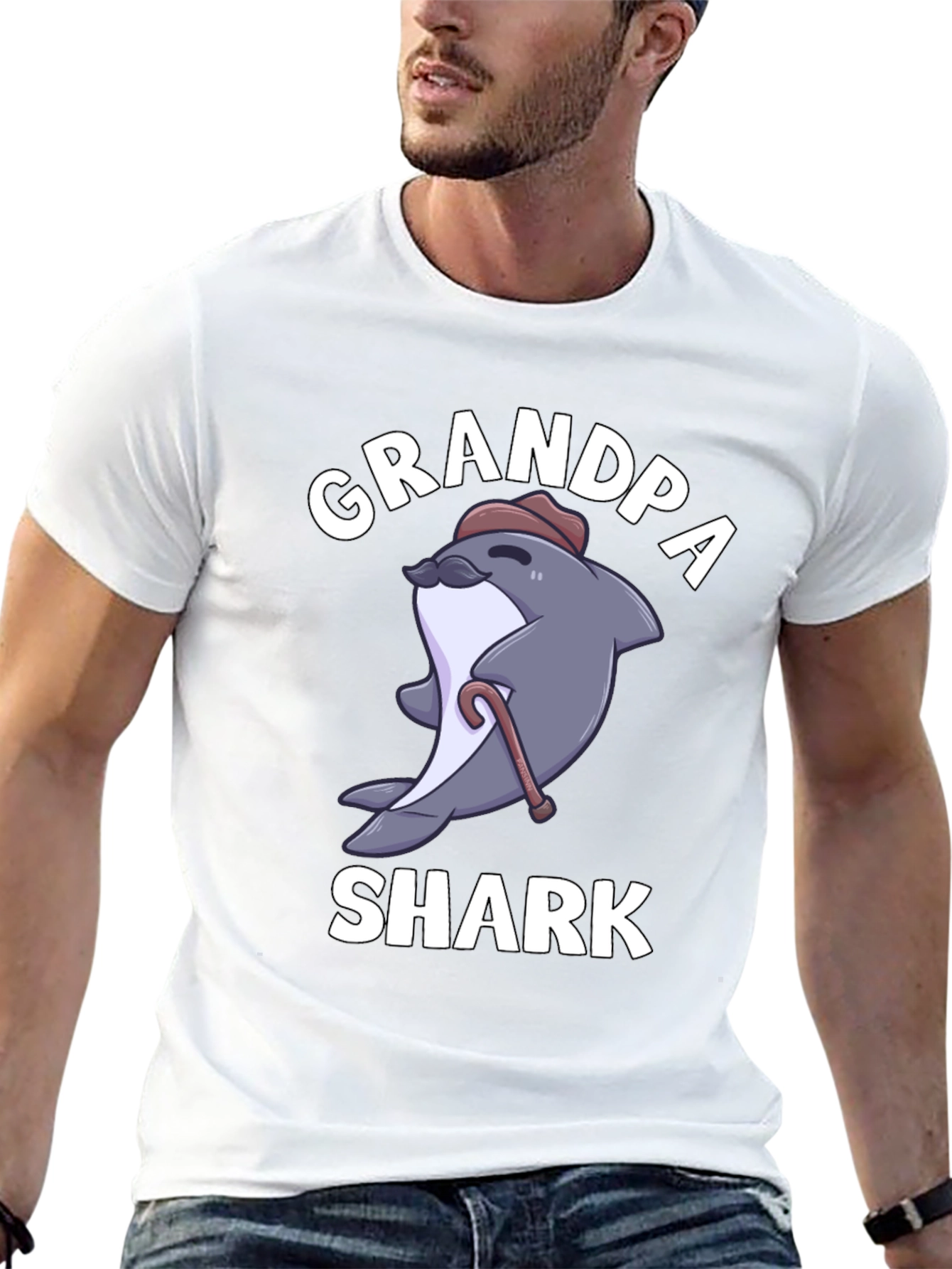 Grandpa Shark Graphic Tee - Novelty Cartoon T-Shirt