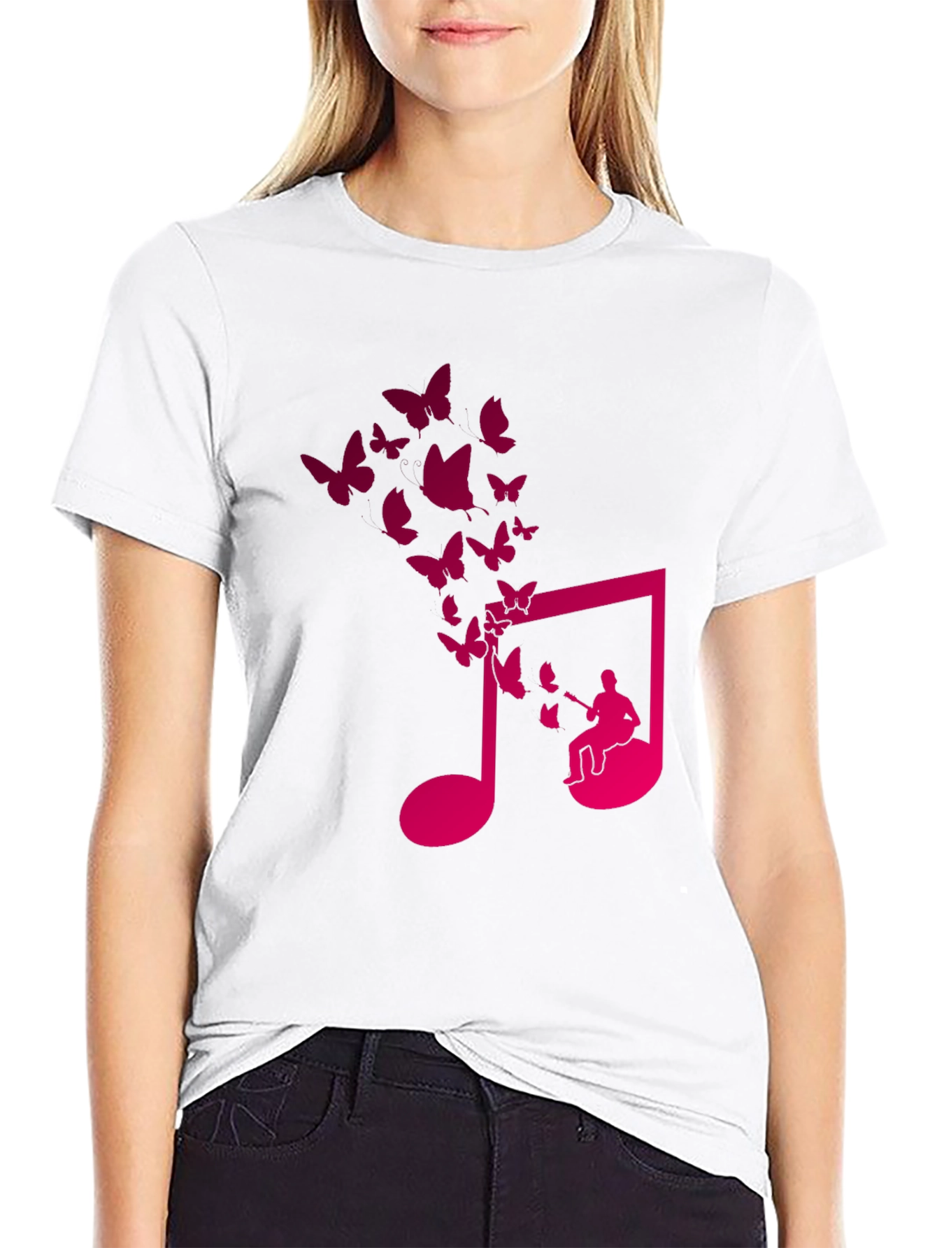 Musical Butterfly Graphic Tee - Black Cotton T-Shirt