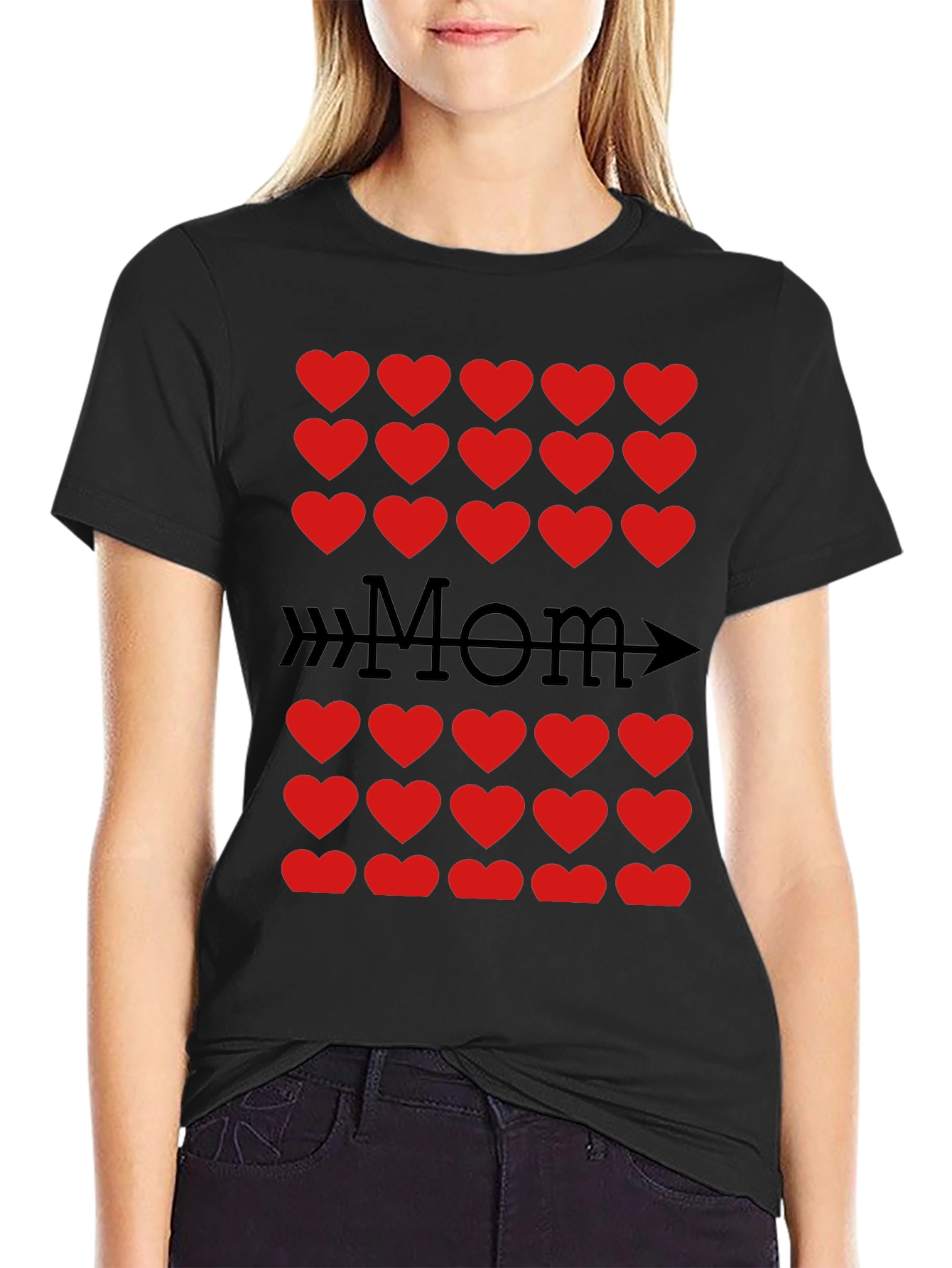 Mom Heart Arrow T-Shirt - Black Cotton Tee