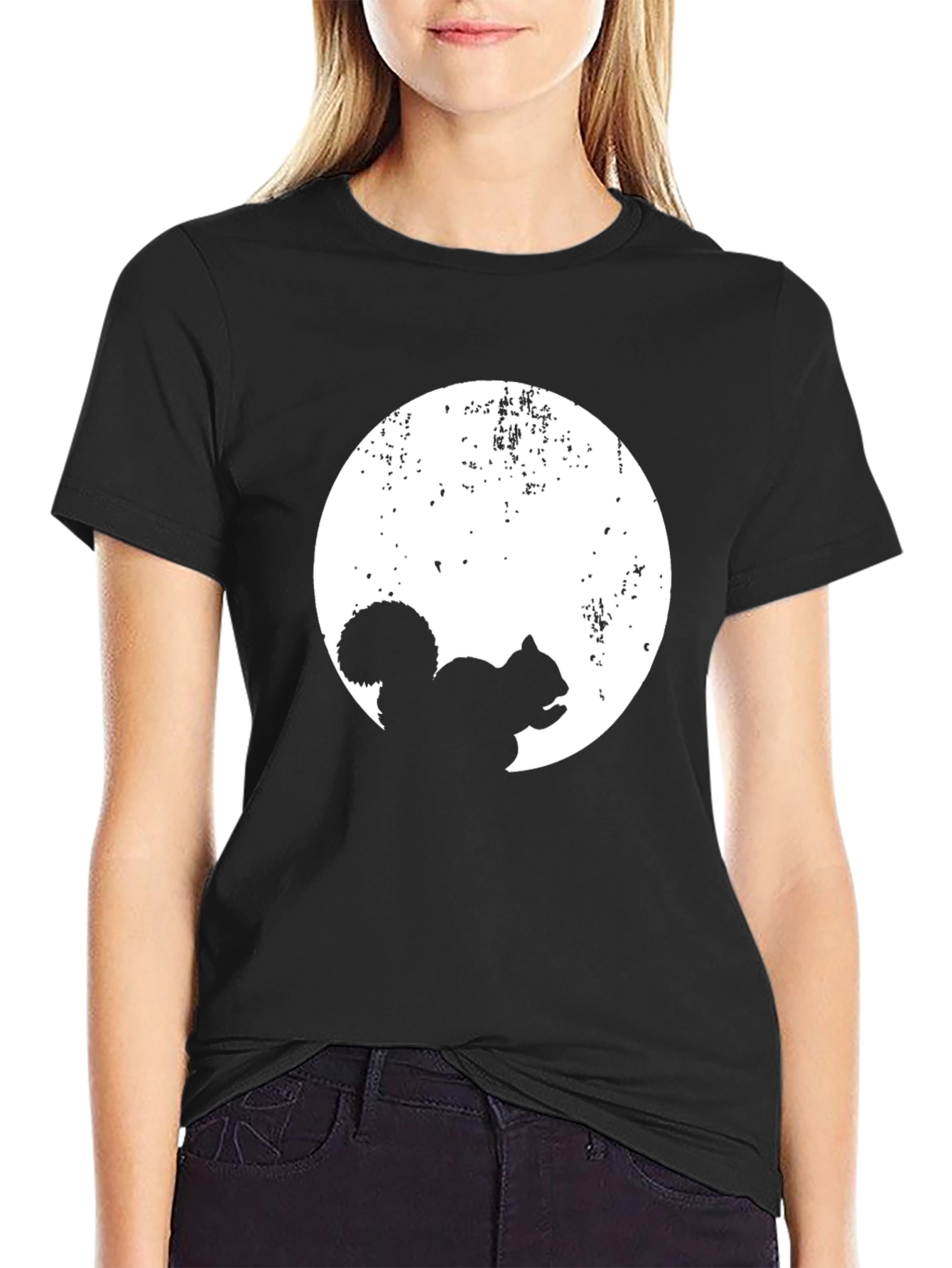 Squirrel Moon Graphic Tee - Black Cotton Comfort