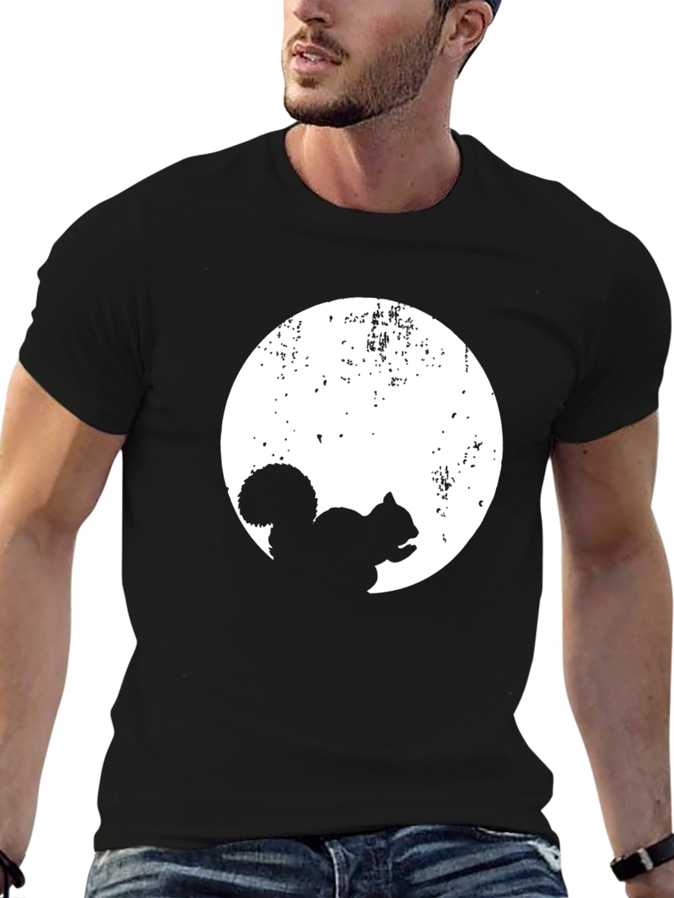 Squirrel Moon Graphic Tee - Black Cotton Comfort