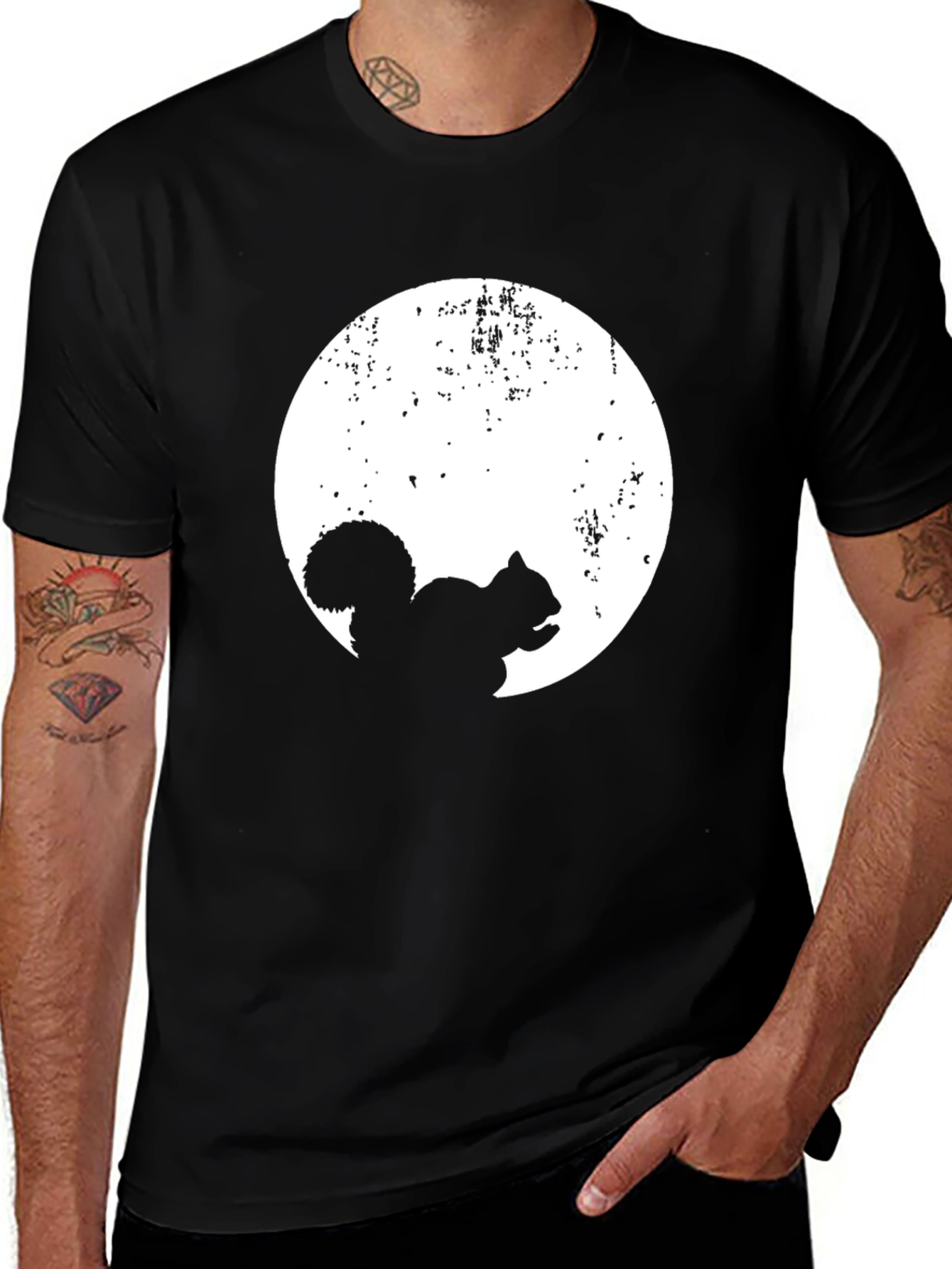 Squirrel Moon Graphic Tee - Black Cotton Comfort
