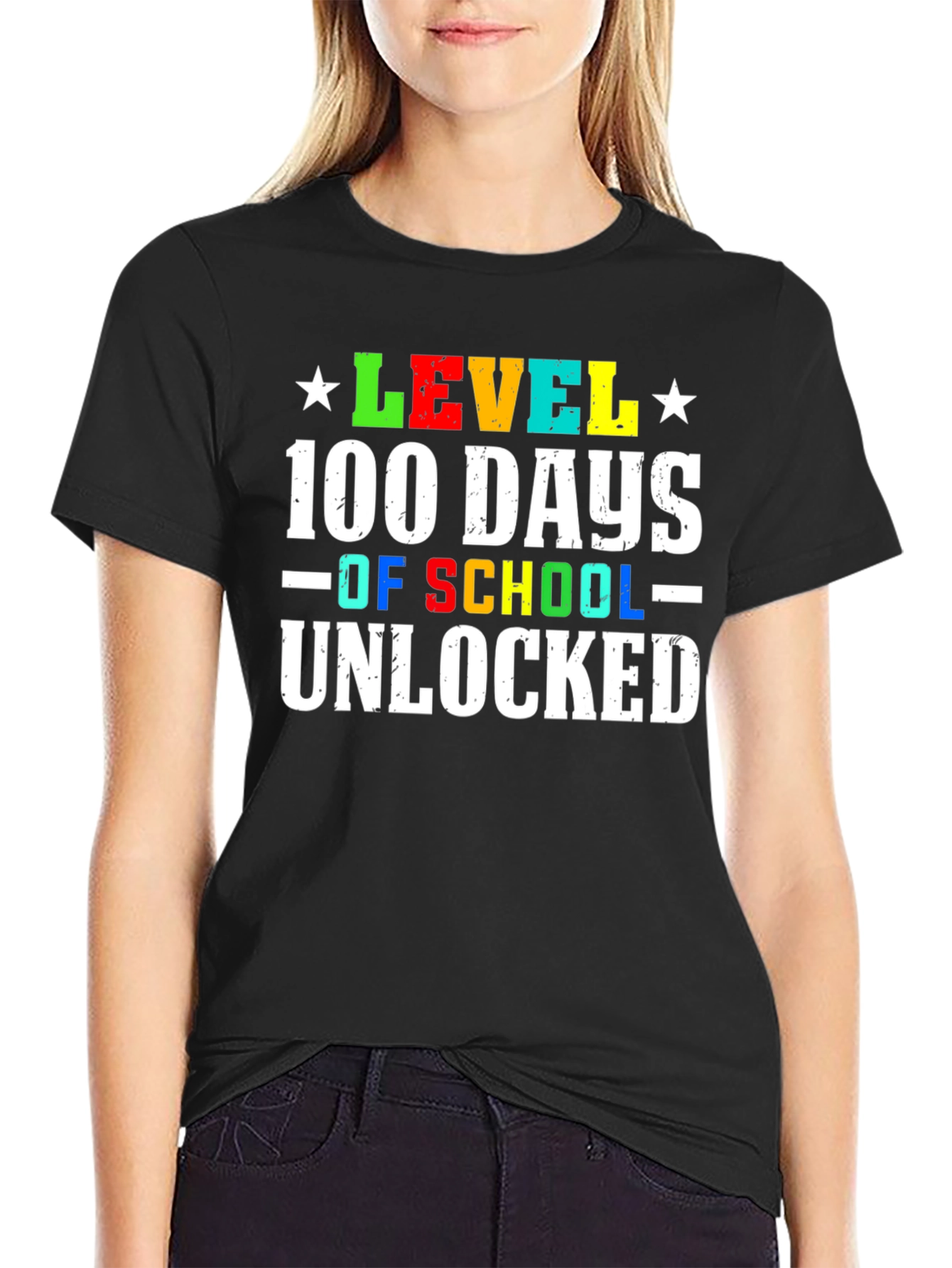 100 Days of School Unlocked Black T-Shirt