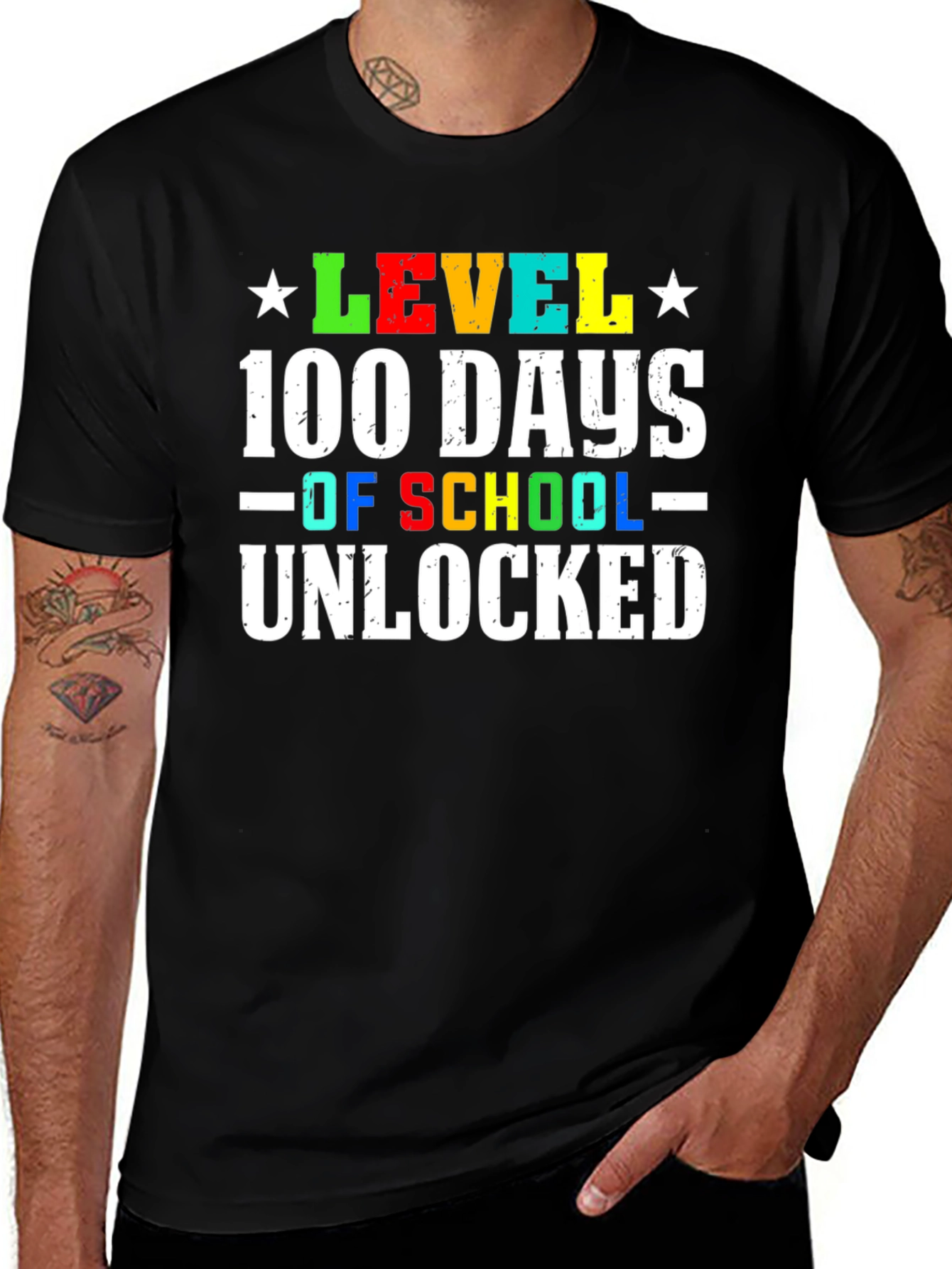 100 Days of School Unlocked Black T-Shirt
