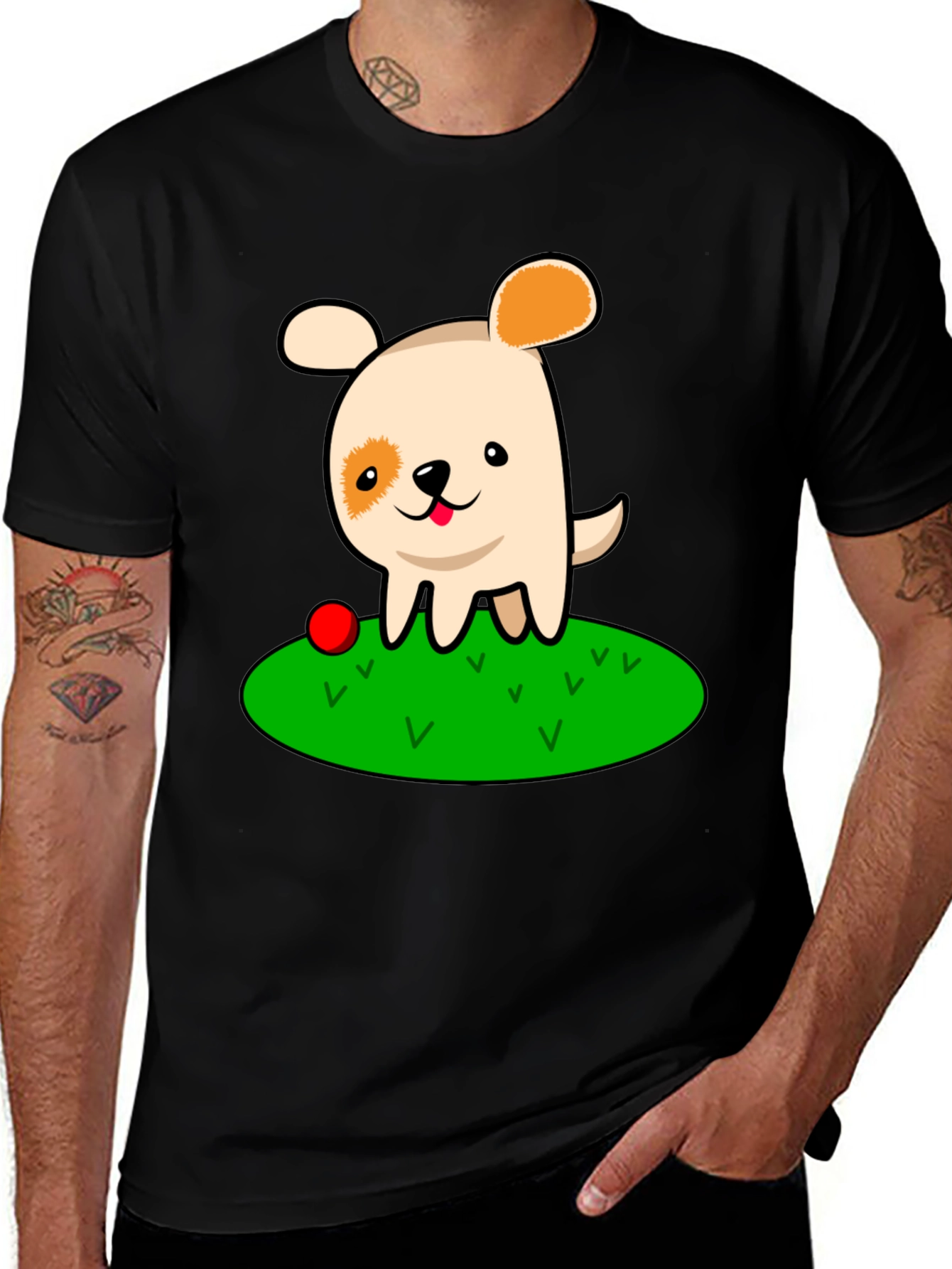 Cartoon Dog Black T-Shirt