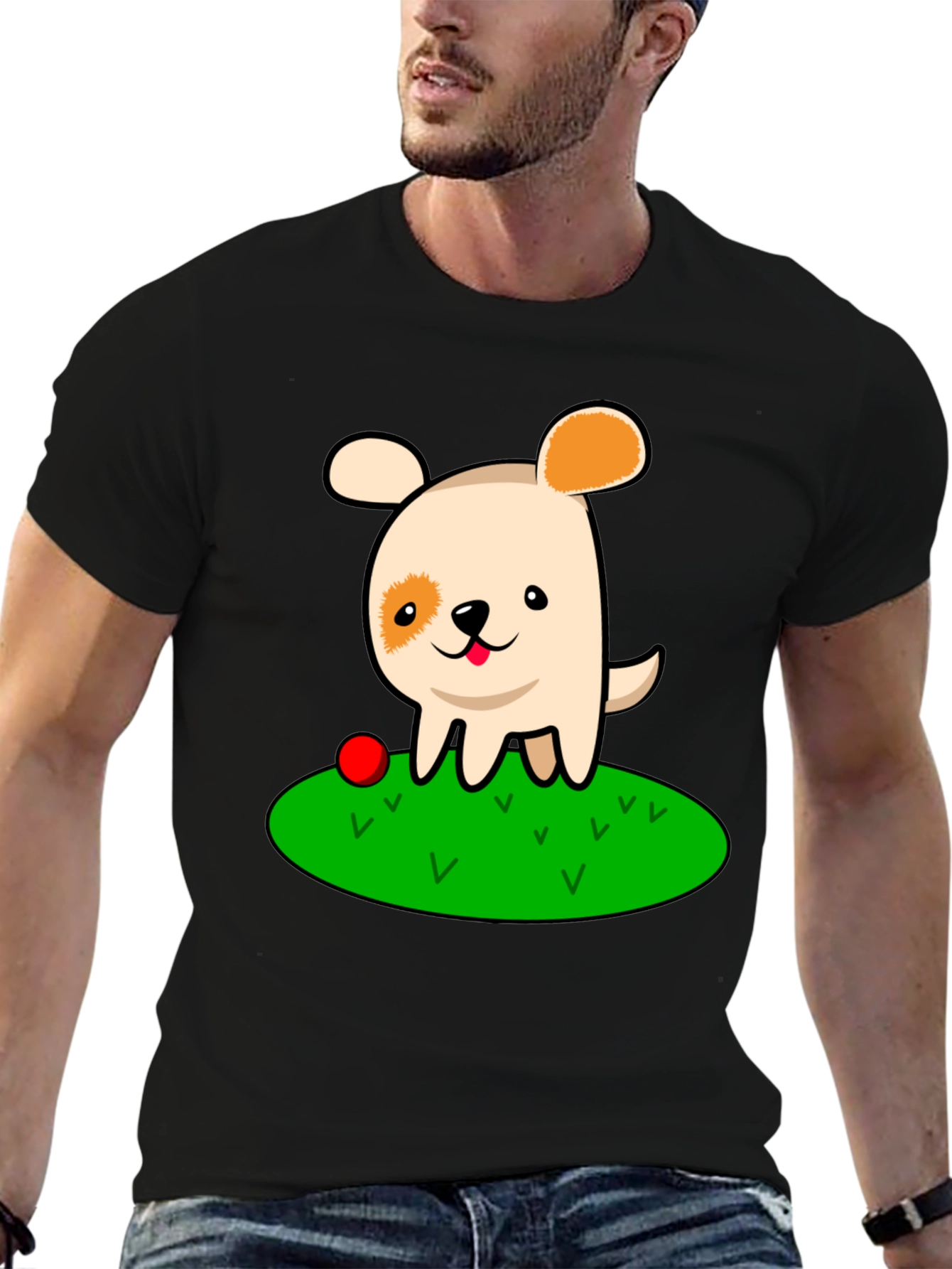 Cartoon Dog Black T-Shirt
