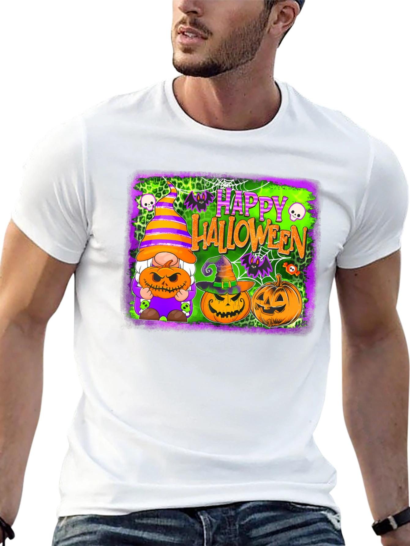 Happy Halloween T-Shirt with Gnome and Pumpkins