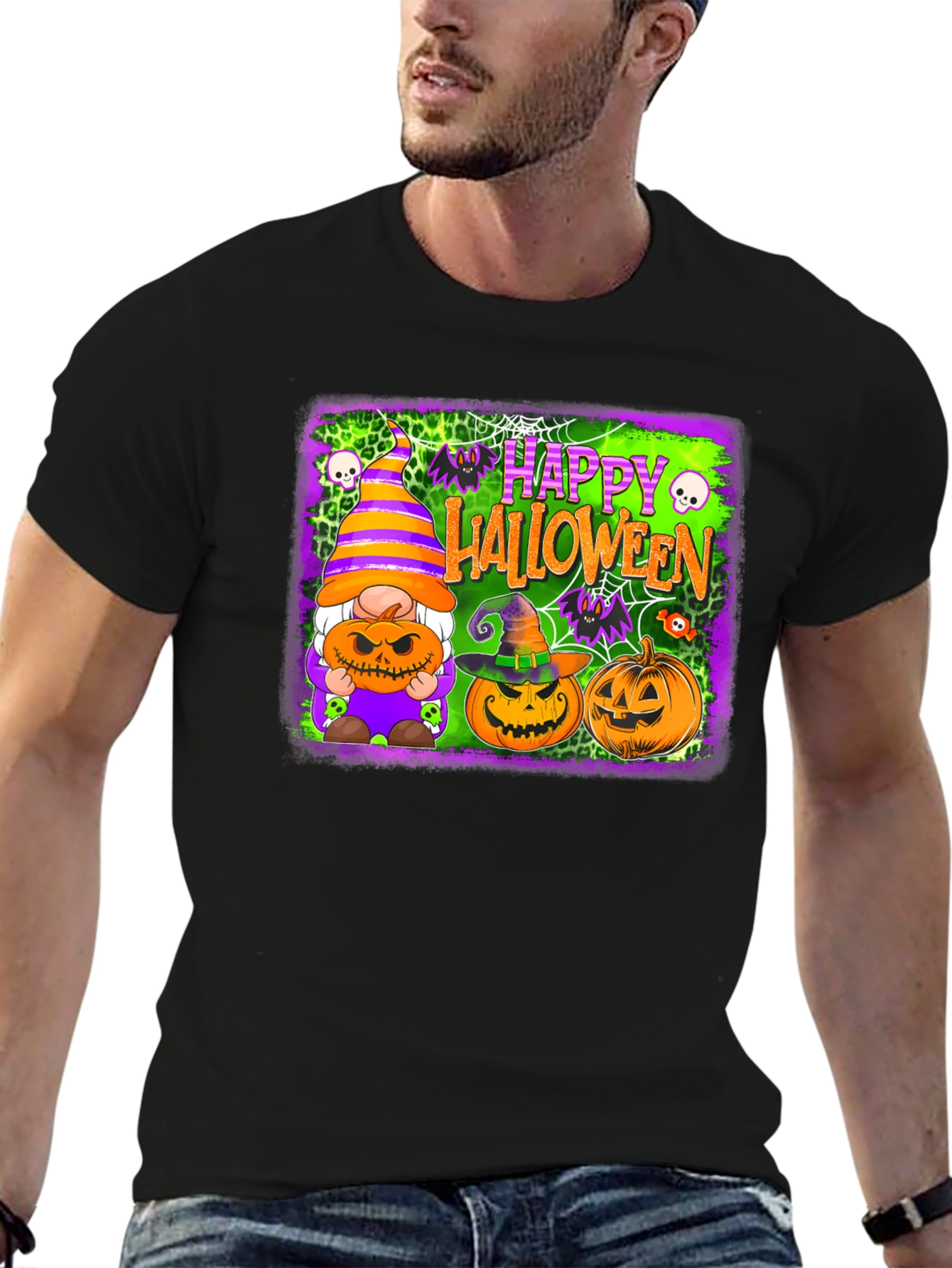Happy Halloween T-Shirt with Gnome and Pumpkins
