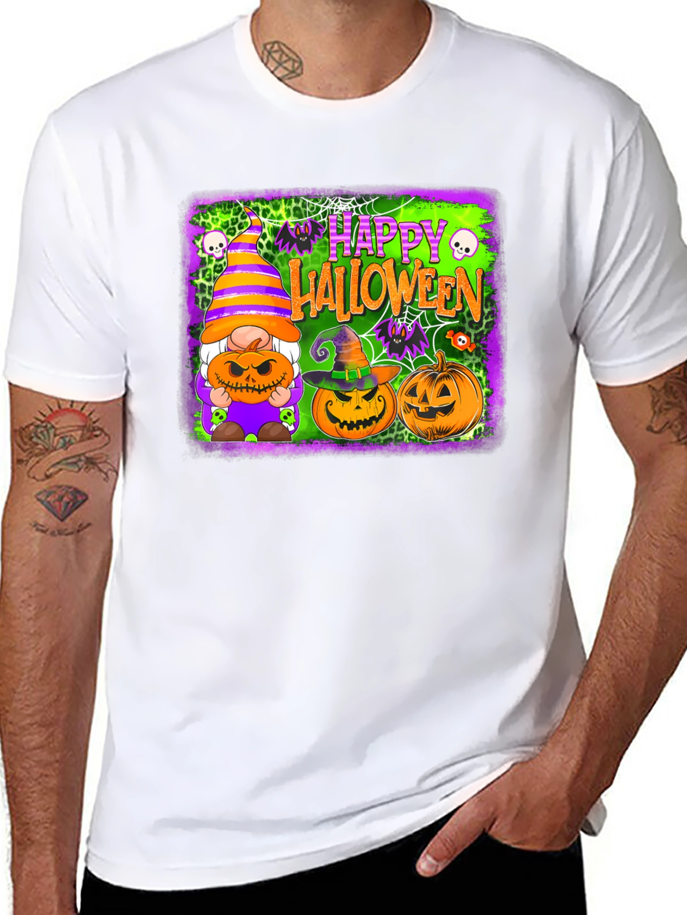 Happy Halloween T-Shirt with Gnome and Pumpkins
