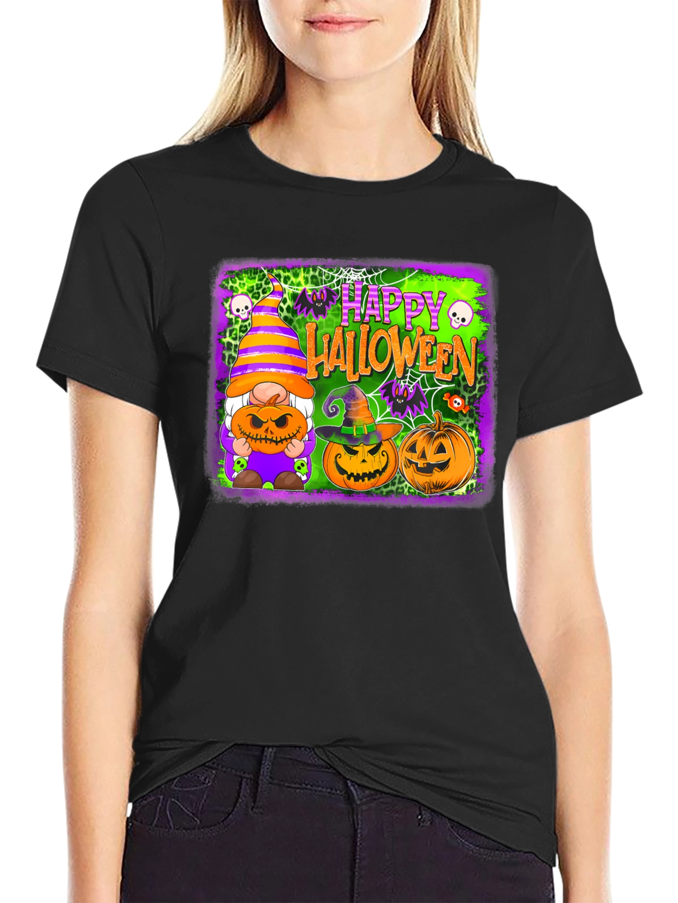 Happy Halloween T-Shirt with Gnome and Pumpkins