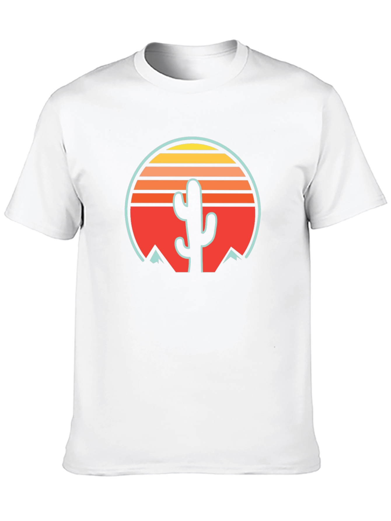 Retro Cactus Sunset Graphic Tee - Black Cotton Blend