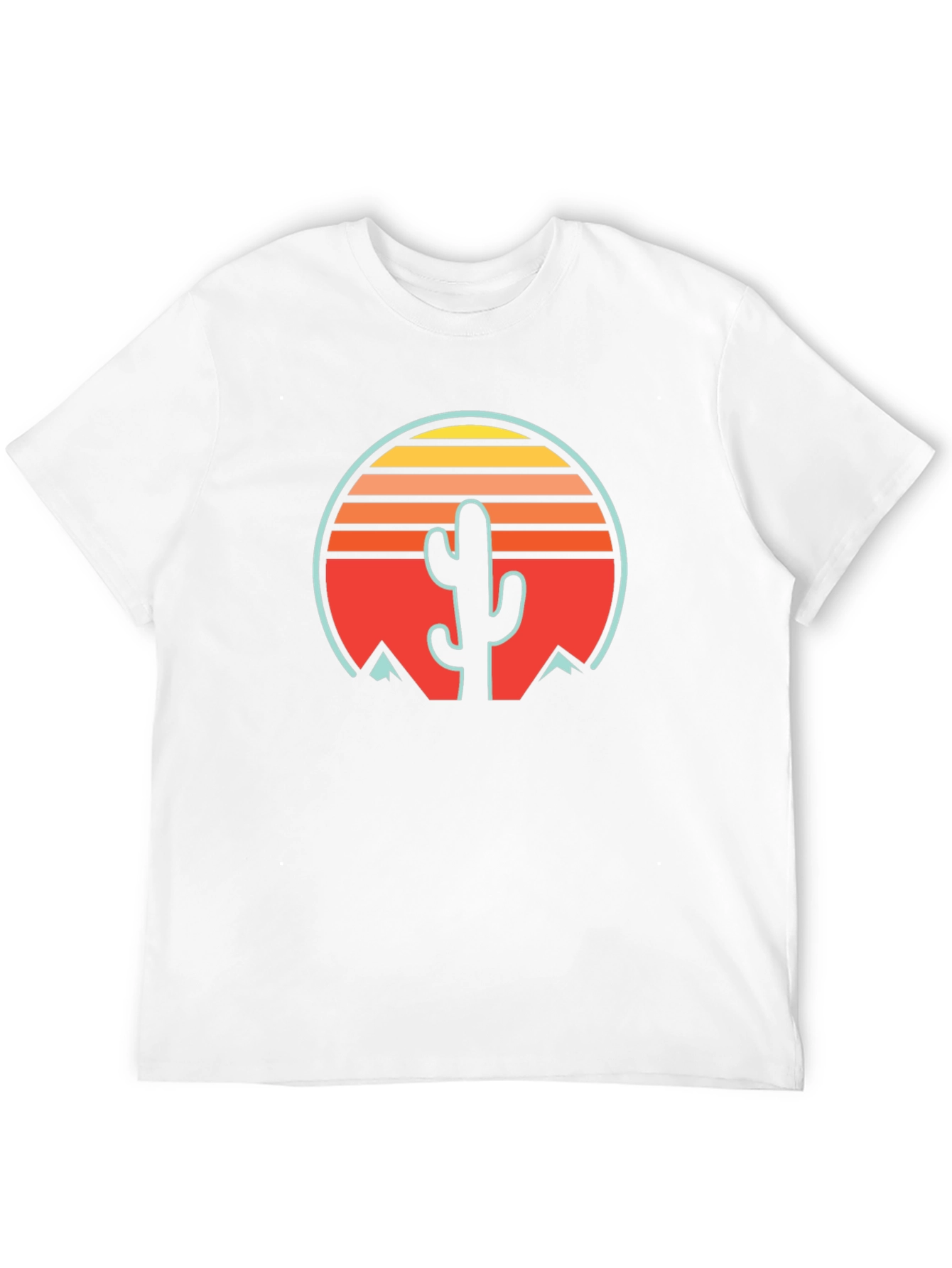 Retro Cactus Sunset Graphic Tee - Black Cotton Blend