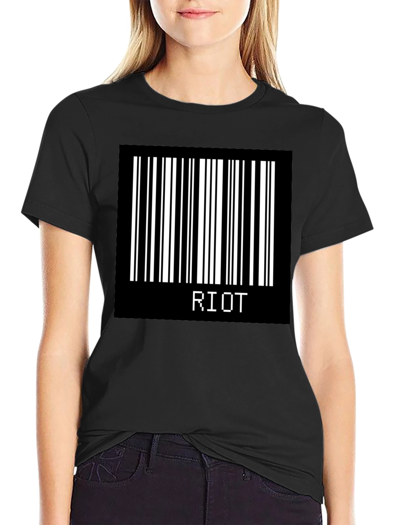 Riot Barcode Graphic T-Shirt - Black Cotton Tee