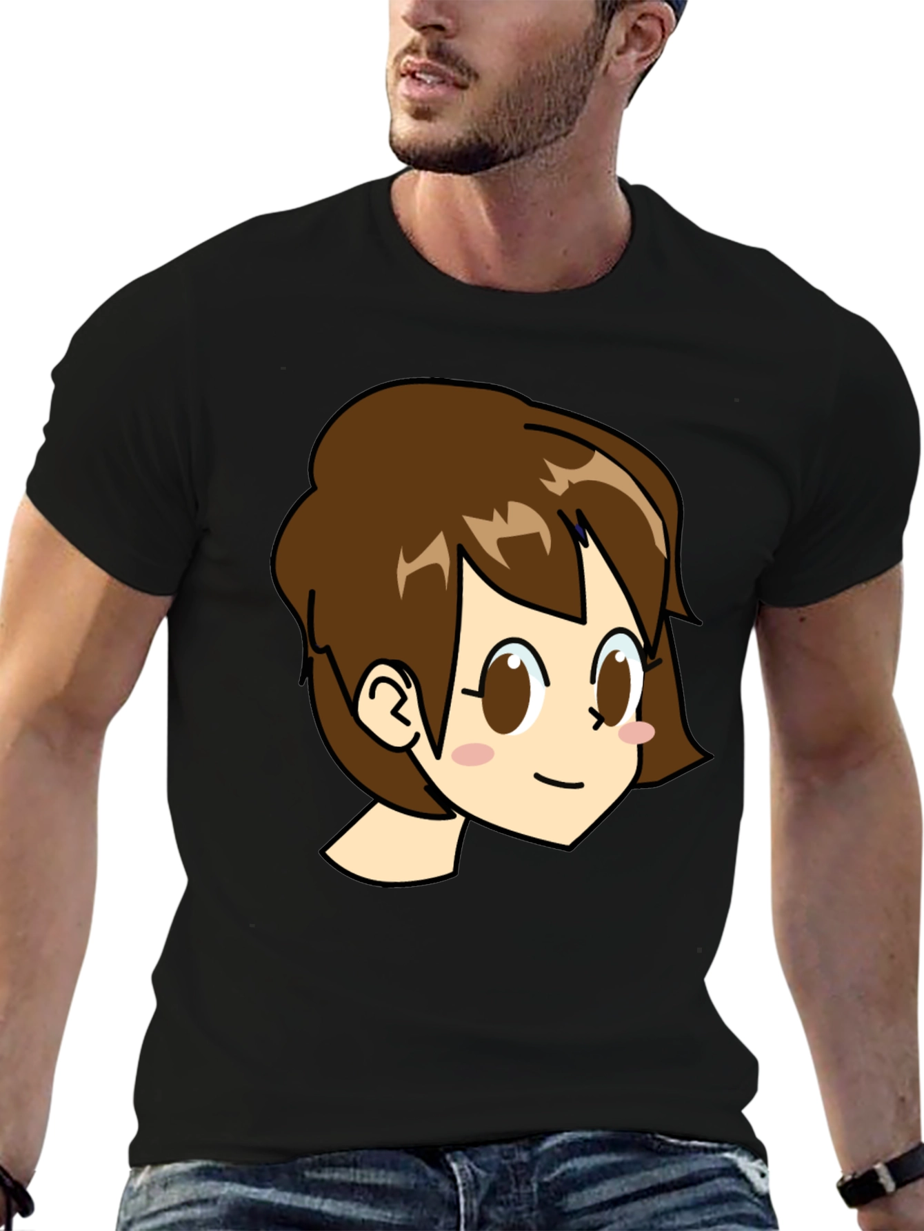 Cute Anime Girl Graphic Black T-Shirt