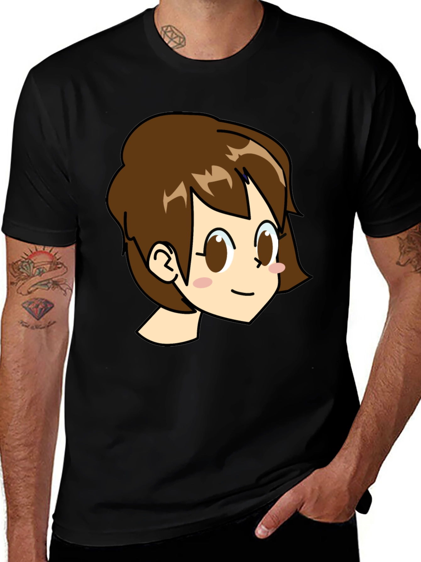 Cute Anime Girl Graphic Black T-Shirt