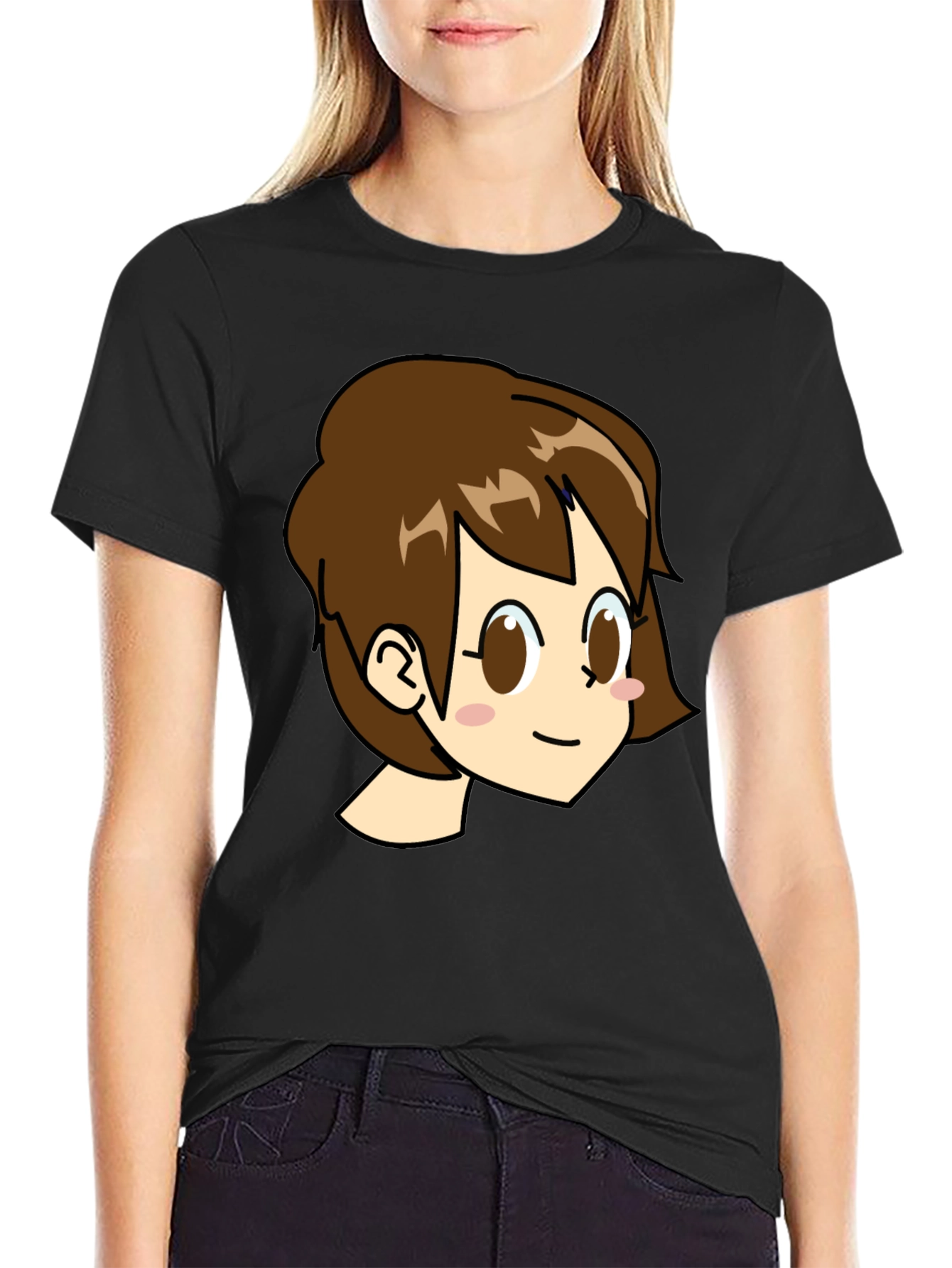 Cute Anime Girl Graphic Black T-Shirt