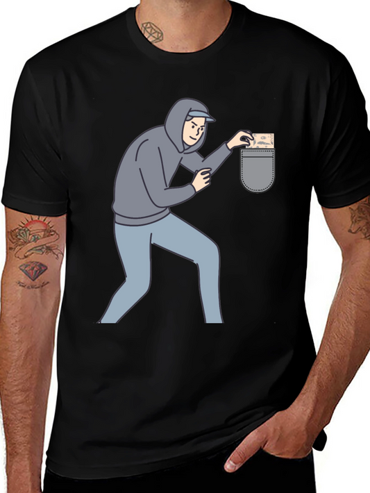 Funny Pickpocket Graphic Tee - Black Cotton Blend Shirt