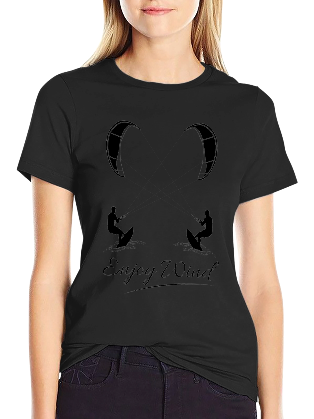 Enjoy Wind Black Graphic Tee - Kitesurfing T-Shirt