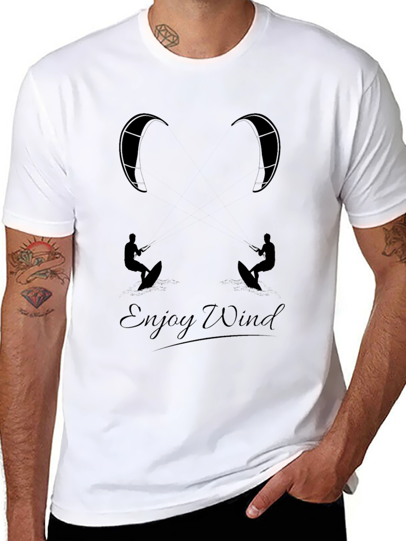 Enjoy Wind Black Graphic Tee - Kitesurfing T-Shirt