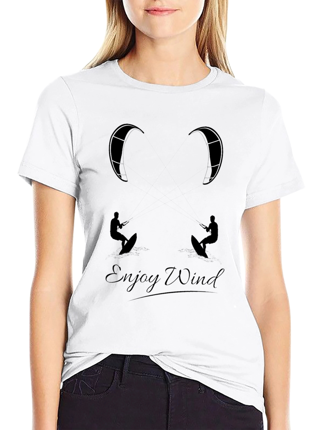 Enjoy Wind Black Graphic Tee - Kitesurfing T-Shirt