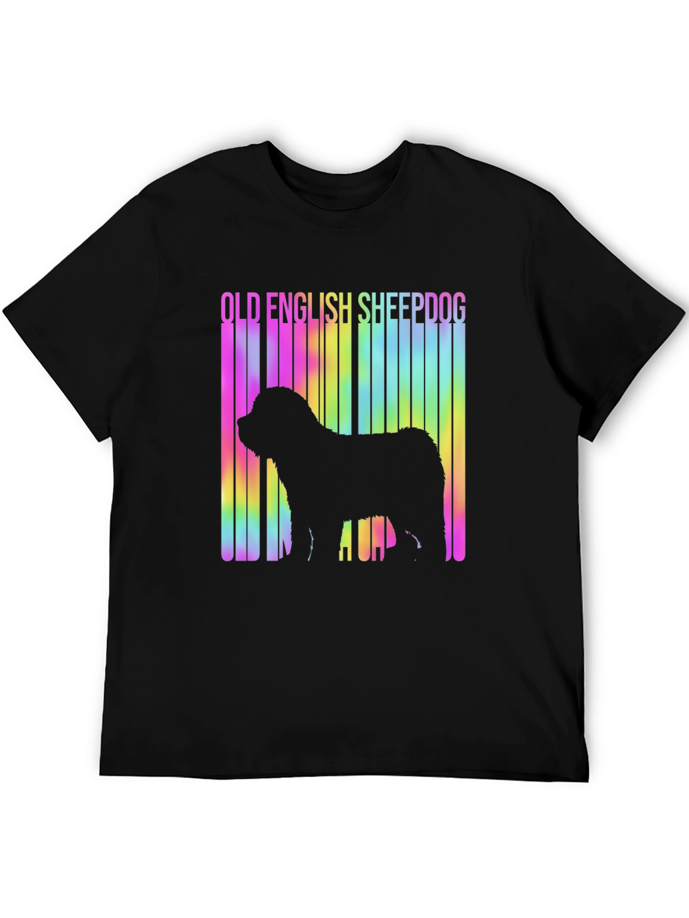 Old English Sheepdog T-Shirt: Rainbow Barcode Design