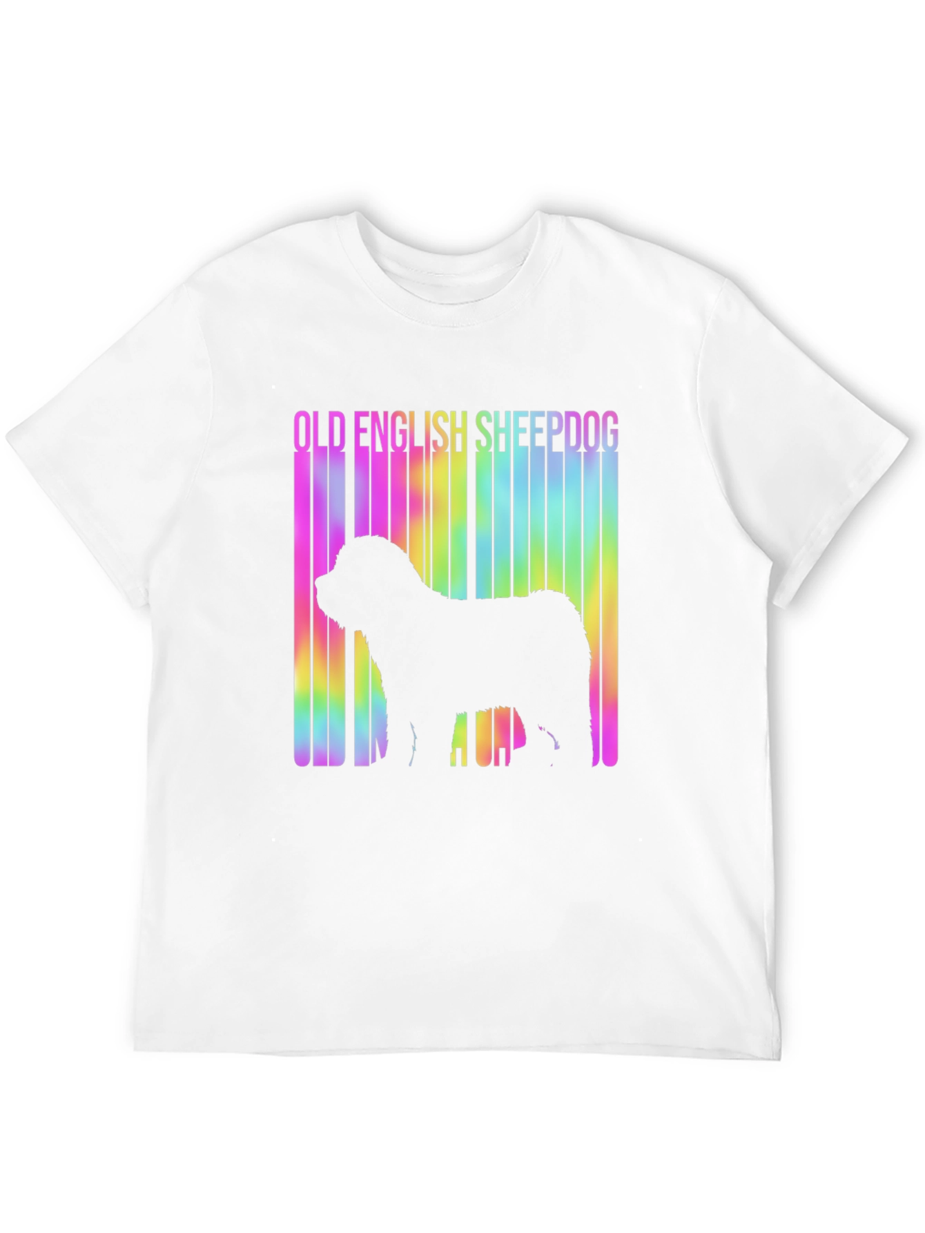 Old English Sheepdog T-Shirt: Rainbow Barcode Design