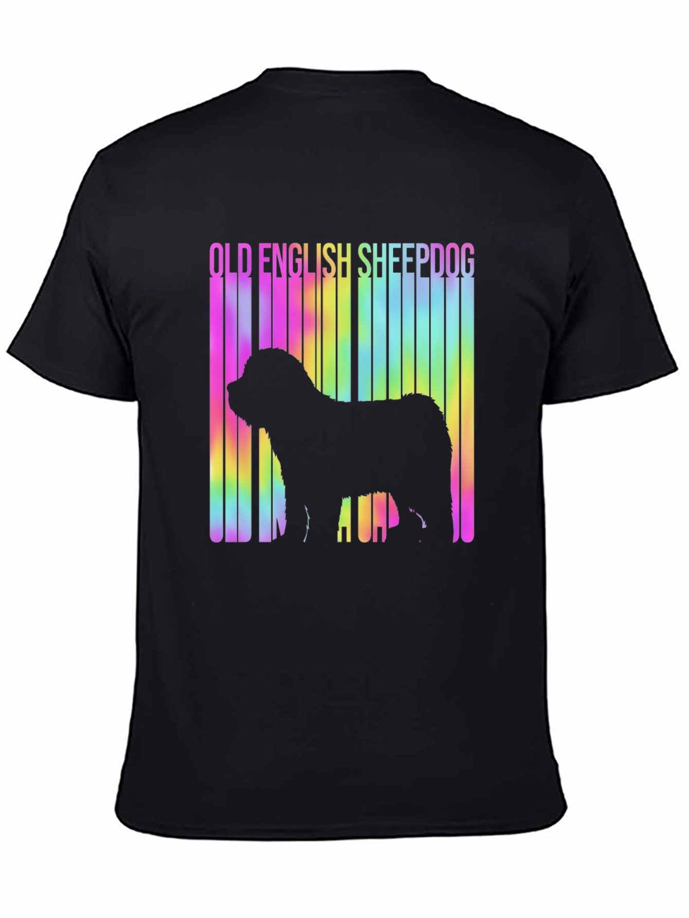 Old English Sheepdog T-Shirt: Rainbow Barcode Design