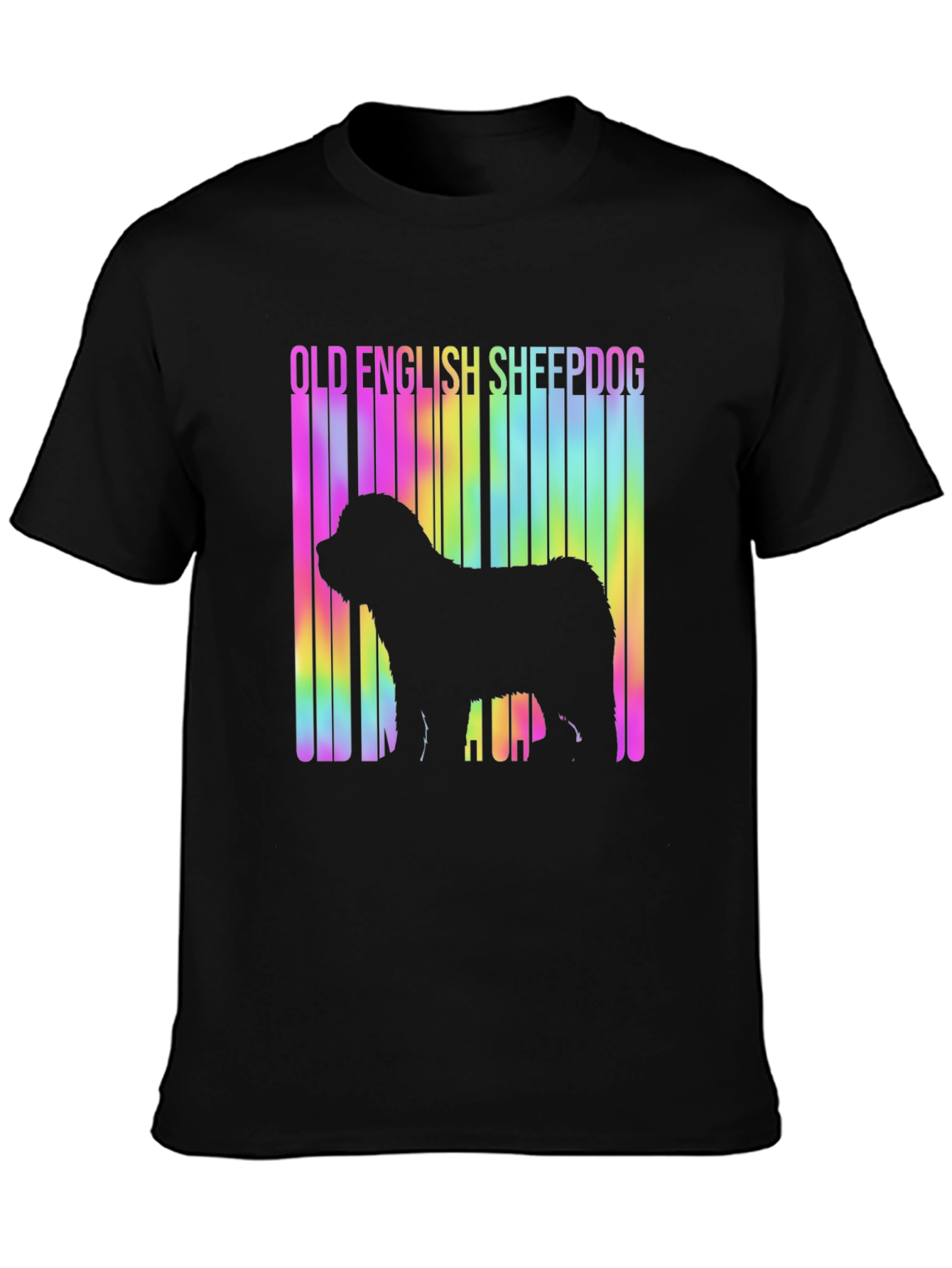 Old English Sheepdog T-Shirt: Rainbow Barcode Design